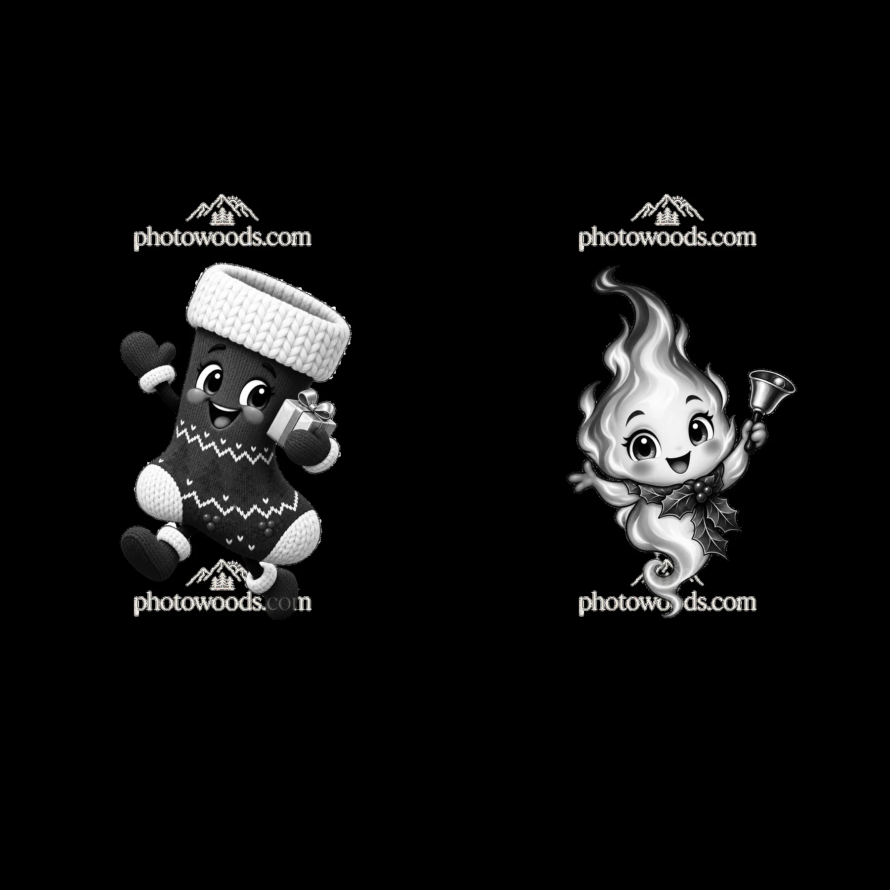 Monochrome two isolated cartoon figure stickers - AI-generated stock image