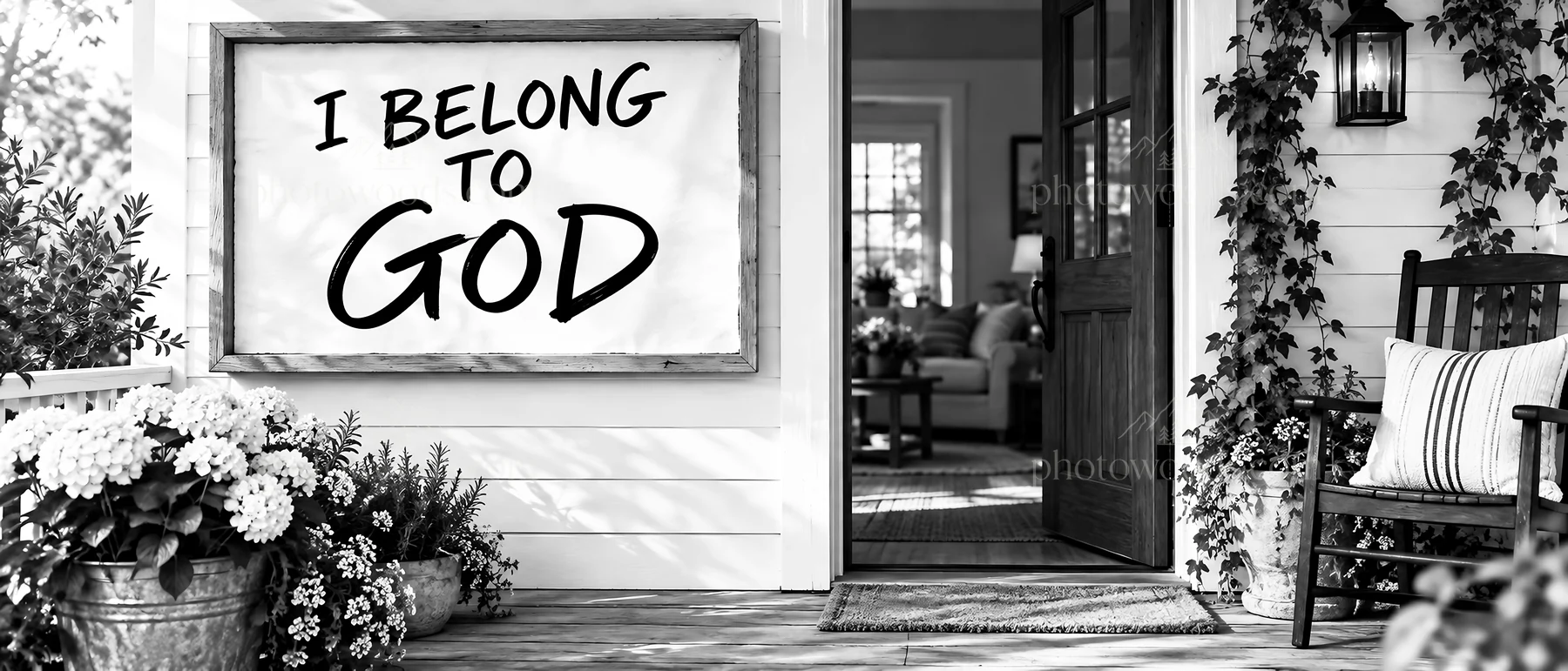 Jesus Christ acceptance at home with a welcoming sign - AI-generated stock image