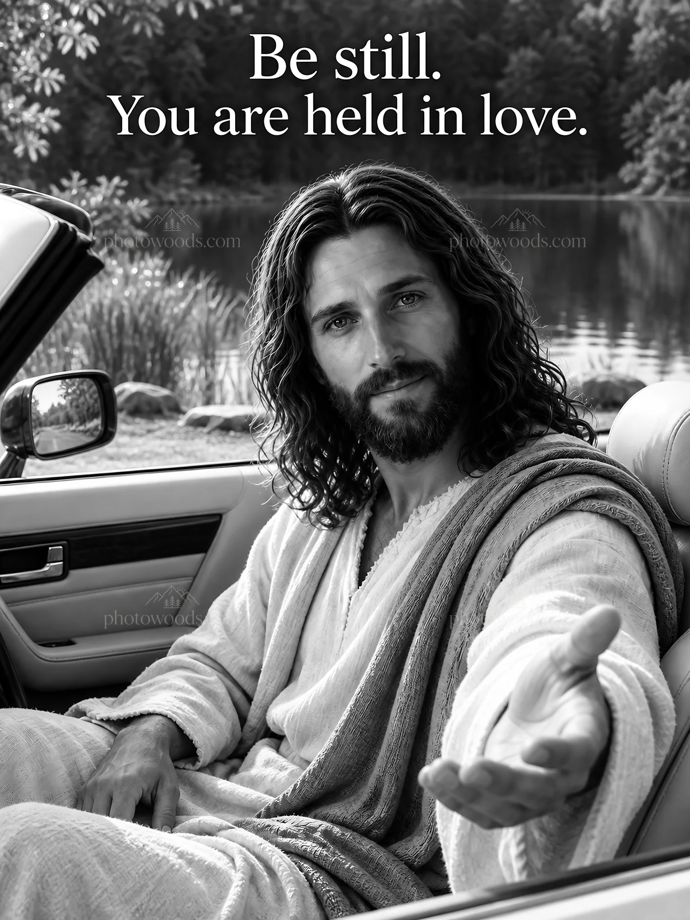 Jesus Christ welcoming viewers with a message of love - AI-generated stock image