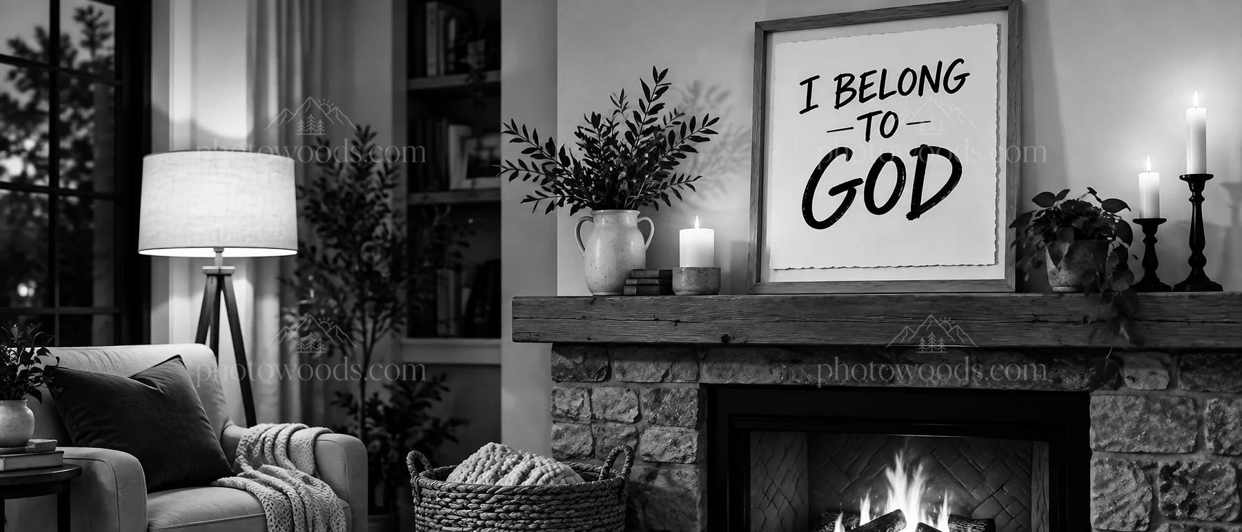 Jesus Christ stated I belong to God in a warm, inviting space - AI-generated stock image