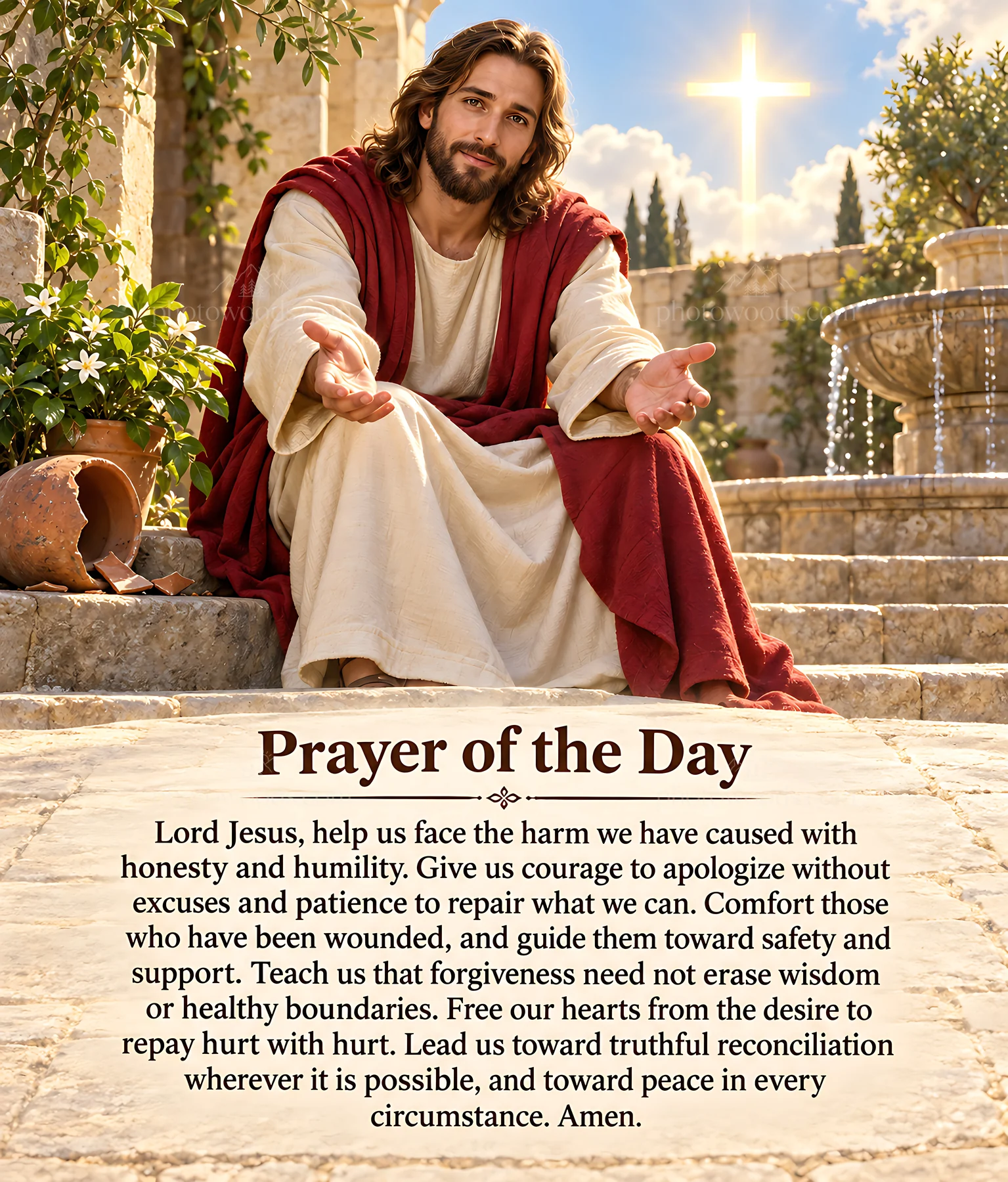 Forgiveness in the courtyard - AI-generated stock image