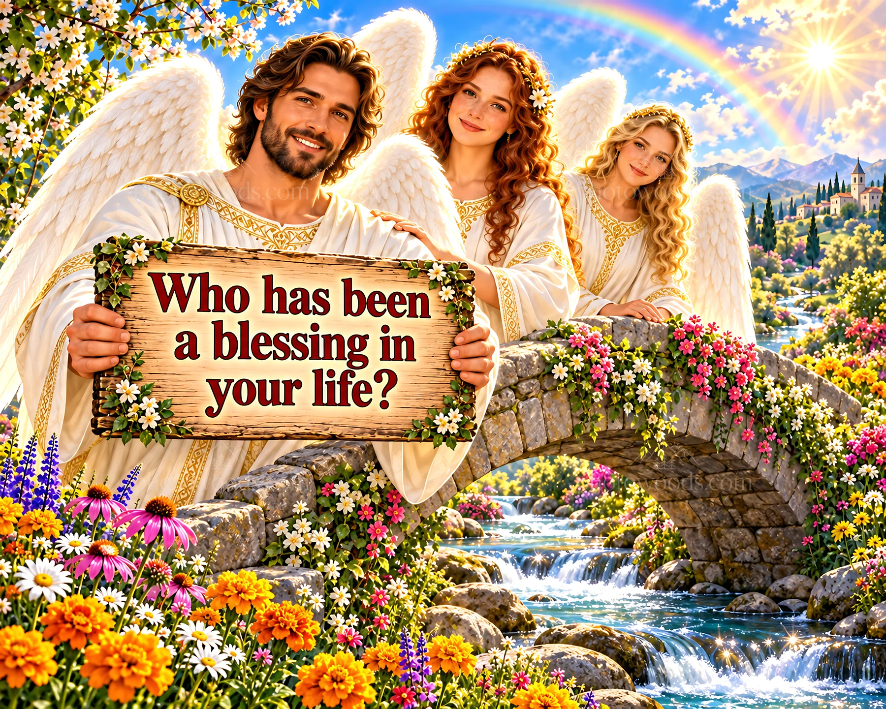 Jesus Christ with angels sharing a message of blessings - AI-generated stock image