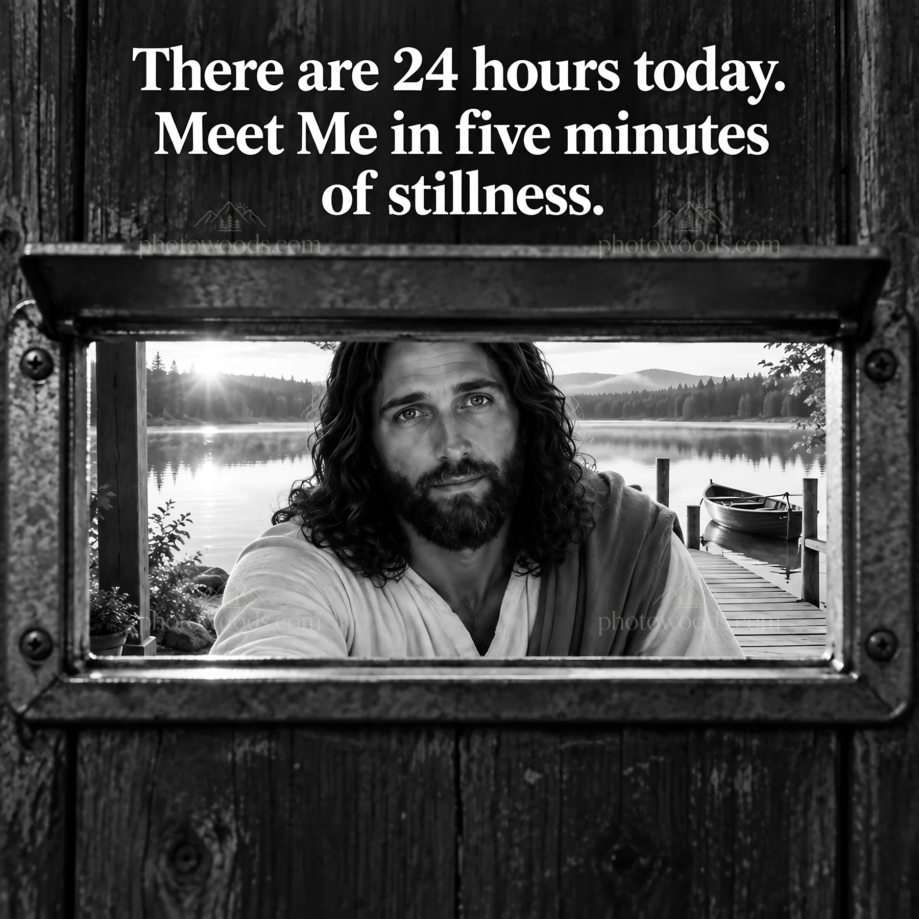 Jesus Christ invites to moments of stillness by the lake - AI-generated stock image