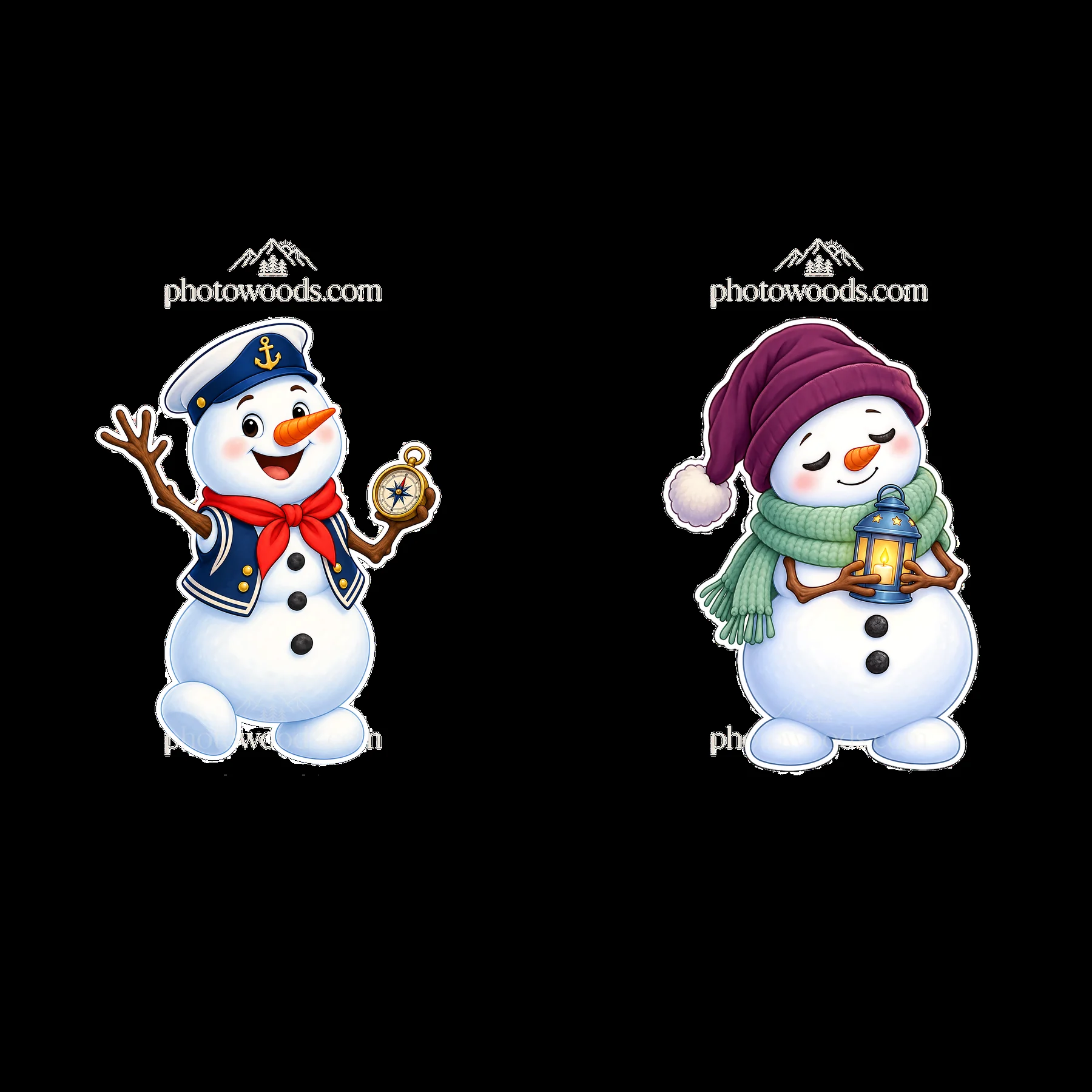 Snowman characters with accessories for winter fun and adventure - AI-generated stock image