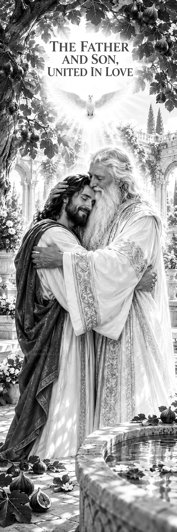 Jesus Christ embracing God the Father in a moment of love - AI-generated stock image