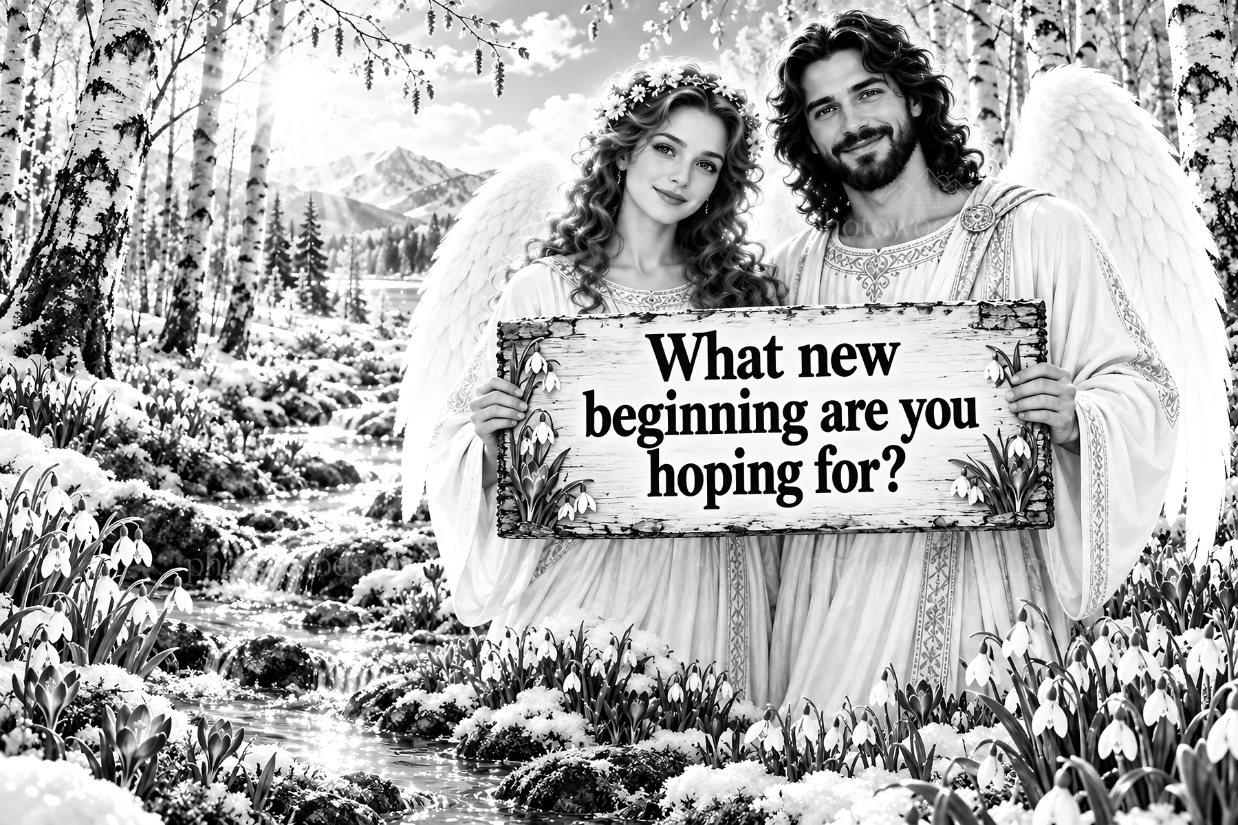 Jesus Christ and an angel ask about new beginnings - AI-generated stock image