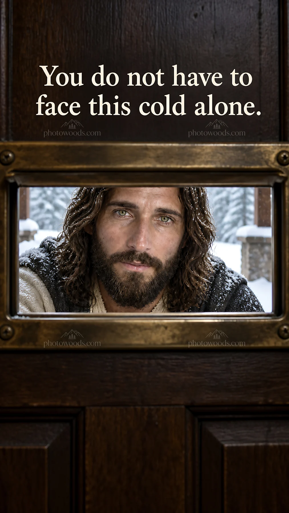 Jesus Christ offers comfort during a cold and difficult time - AI-generated stock image