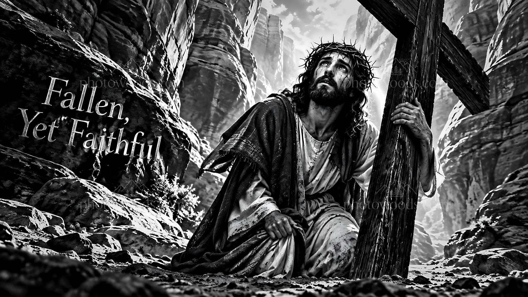 Fallen yet faithful in a desert canyon setting - AI-generated stock image