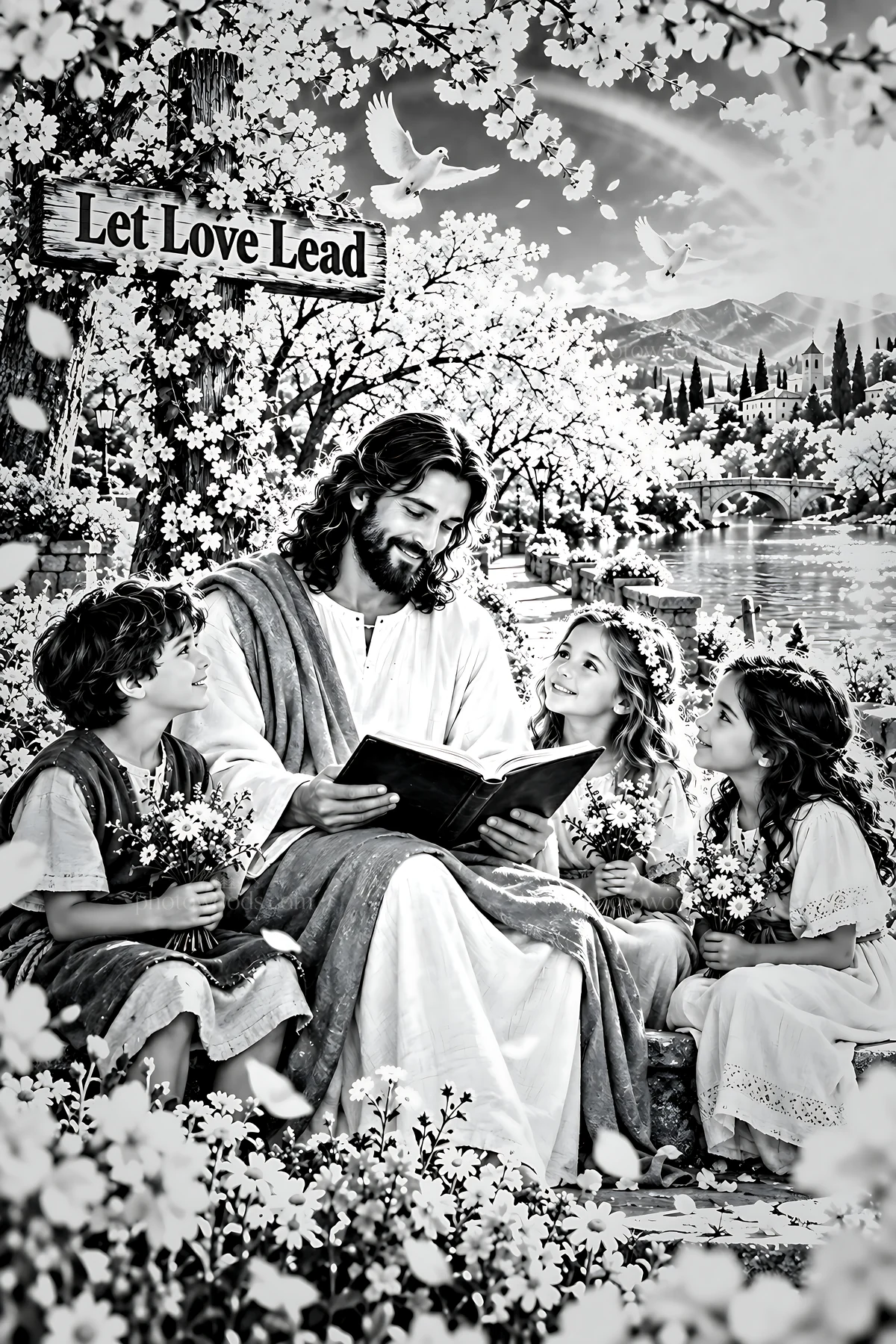 Faith beneath the Cherry Blossoms - AI-generated stock image