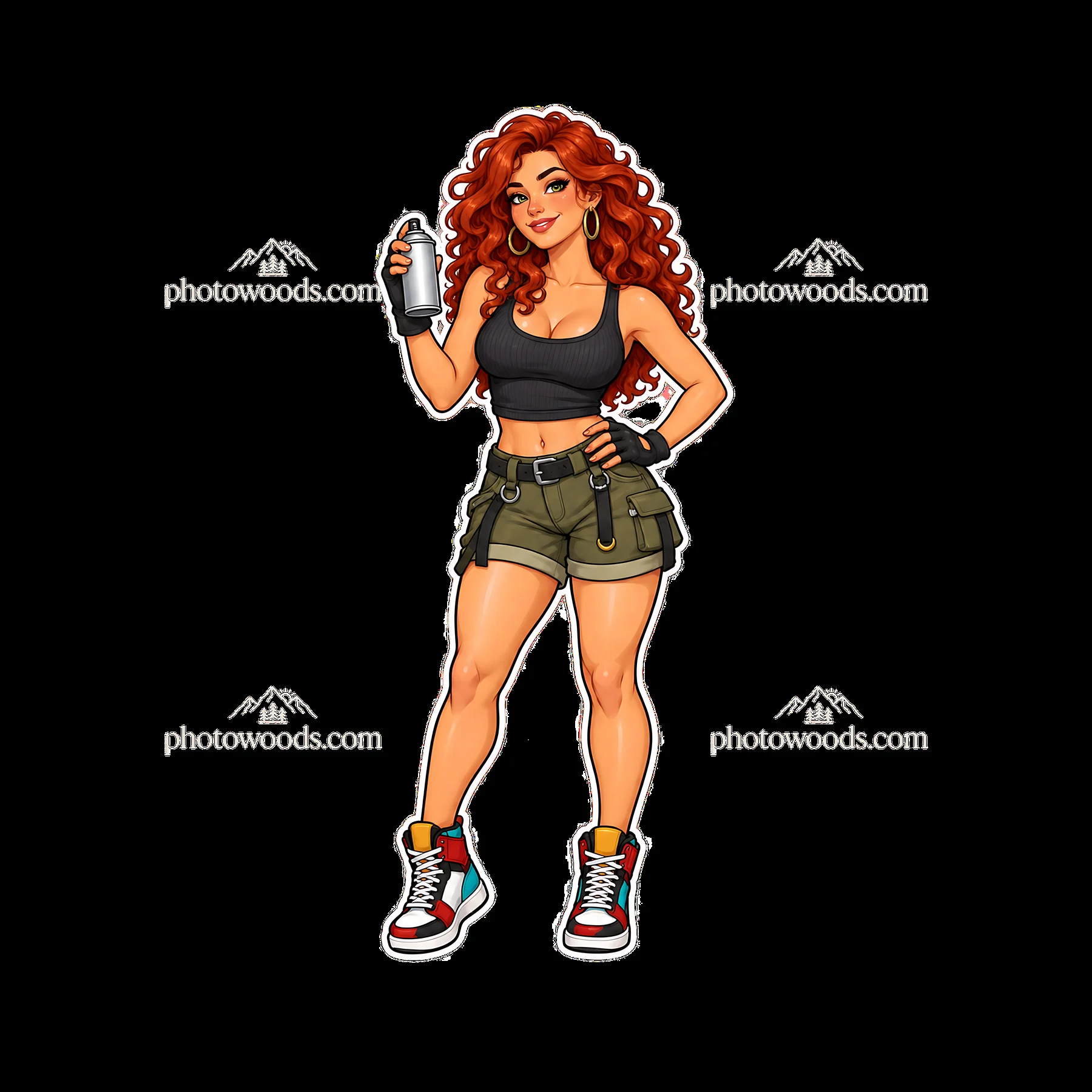 Sexy female graffiti sprayer holding a spray can in urban style - AI-generated stock image