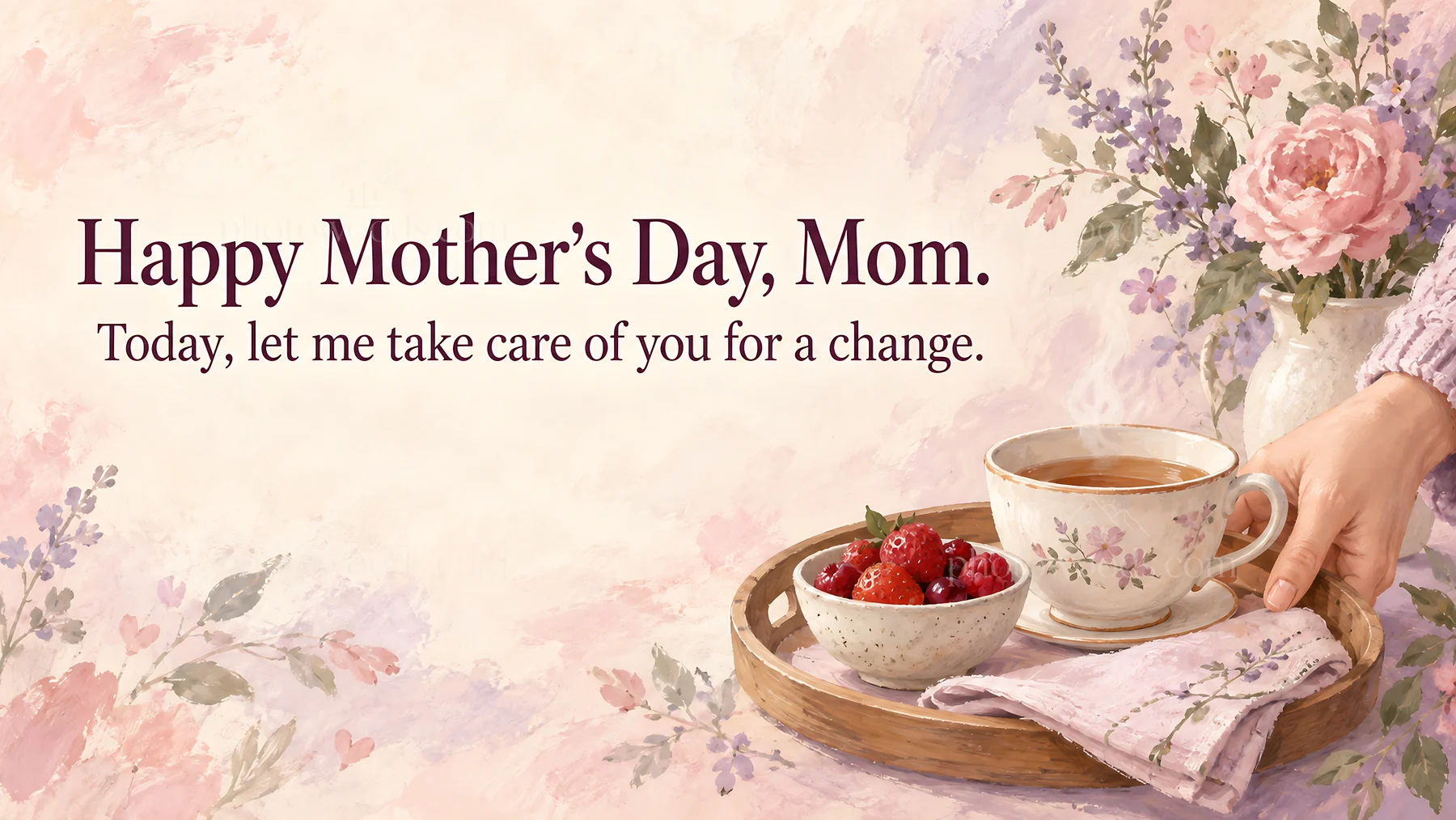 Mother's Day Tea and Flowers Greeting - AI-generated stock image