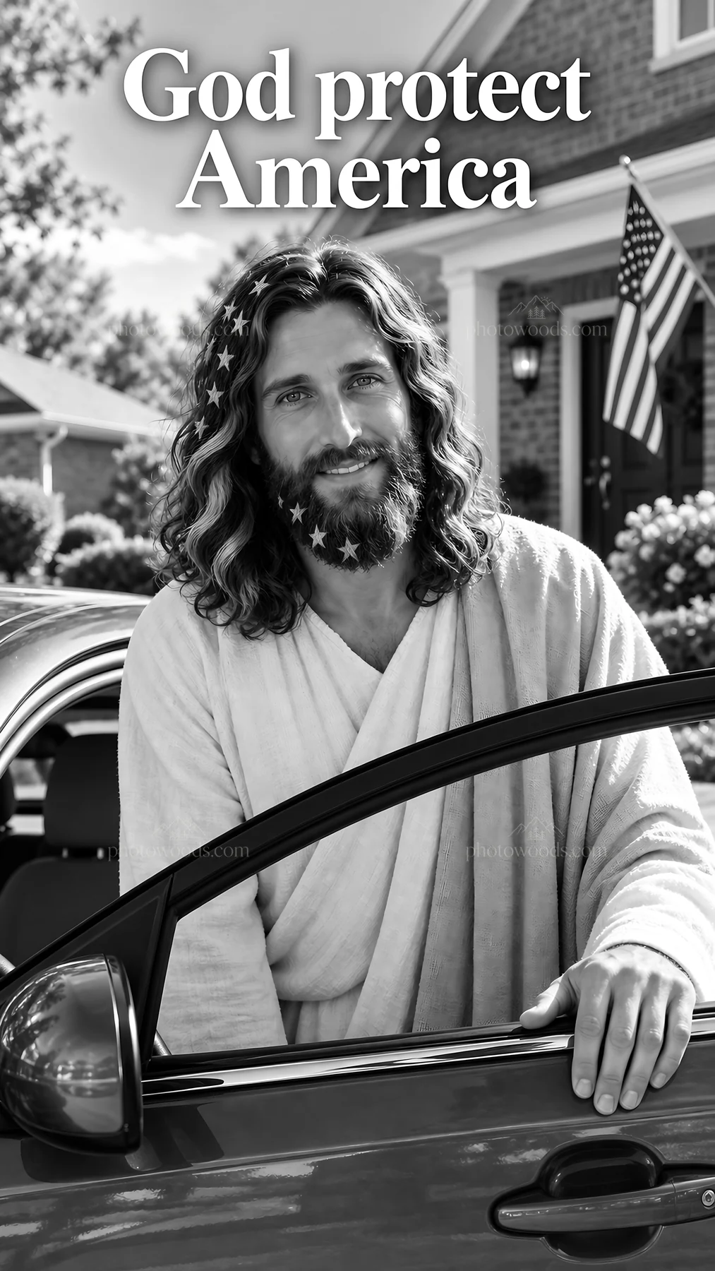 Jesus Christ welcomes viewers in a contemporary setting - AI-generated stock image