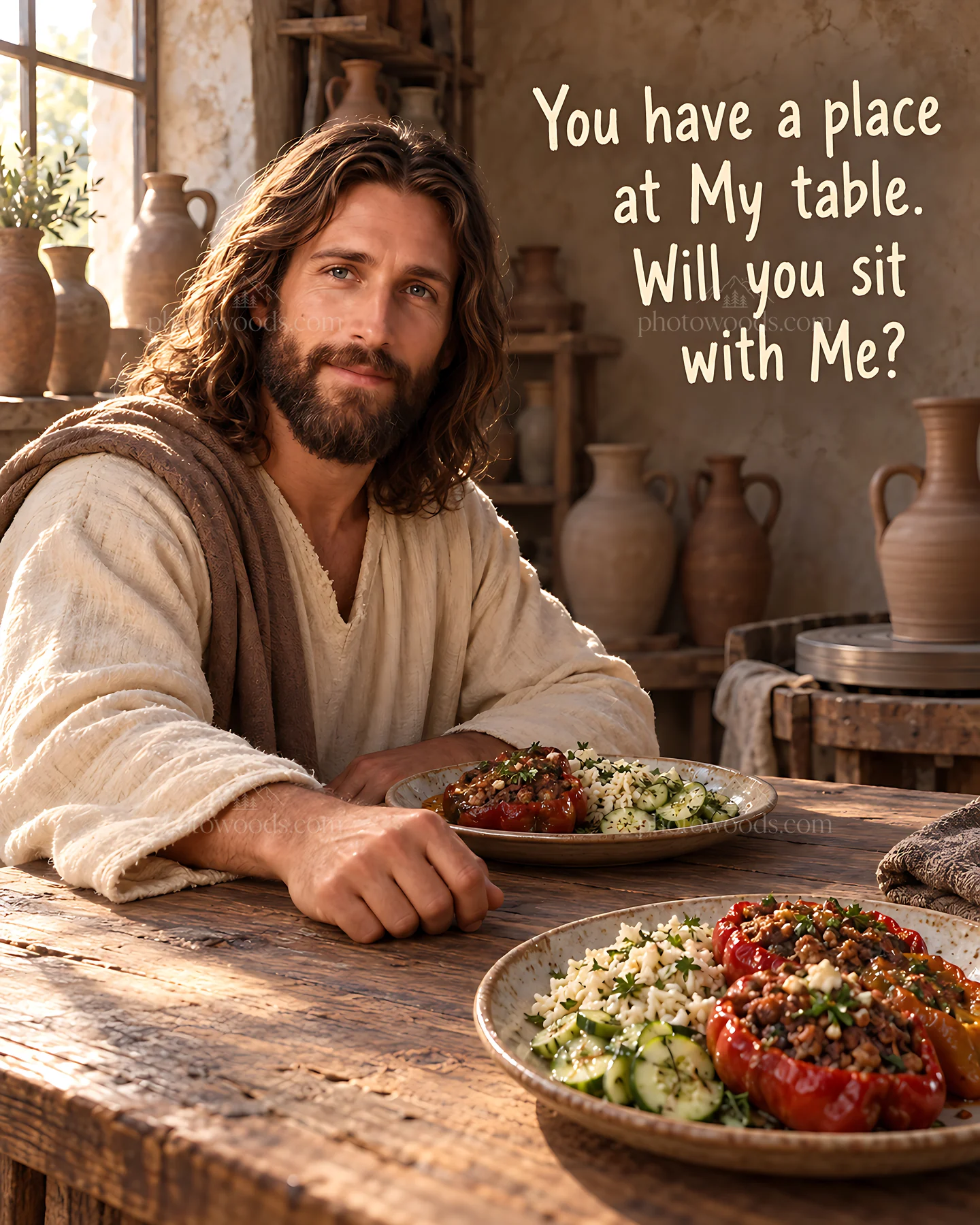 Dinner in the potter's workshop - AI-generated stock image
