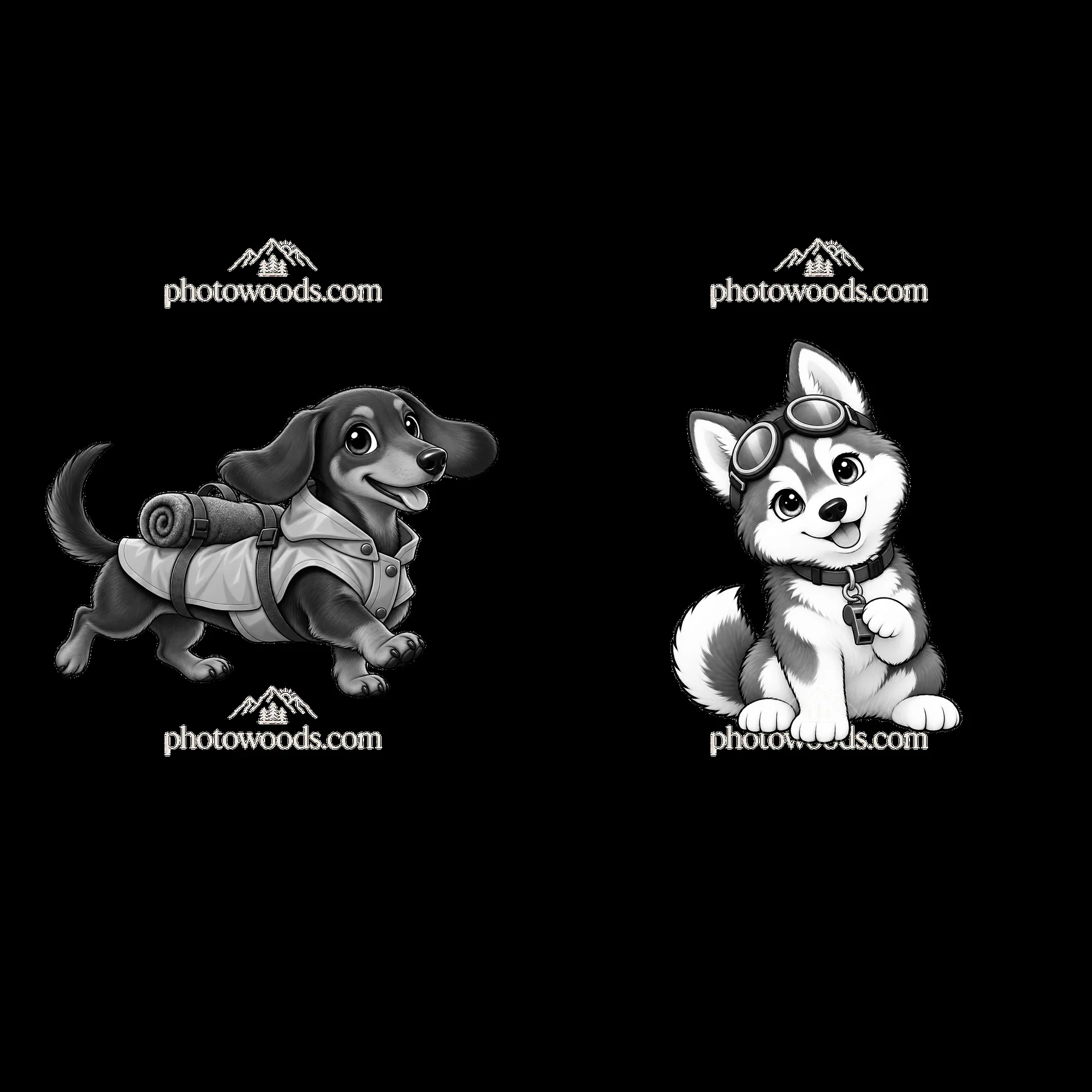 Cute cartoon dogs having fun together in a playful pose - AI-generated stock image