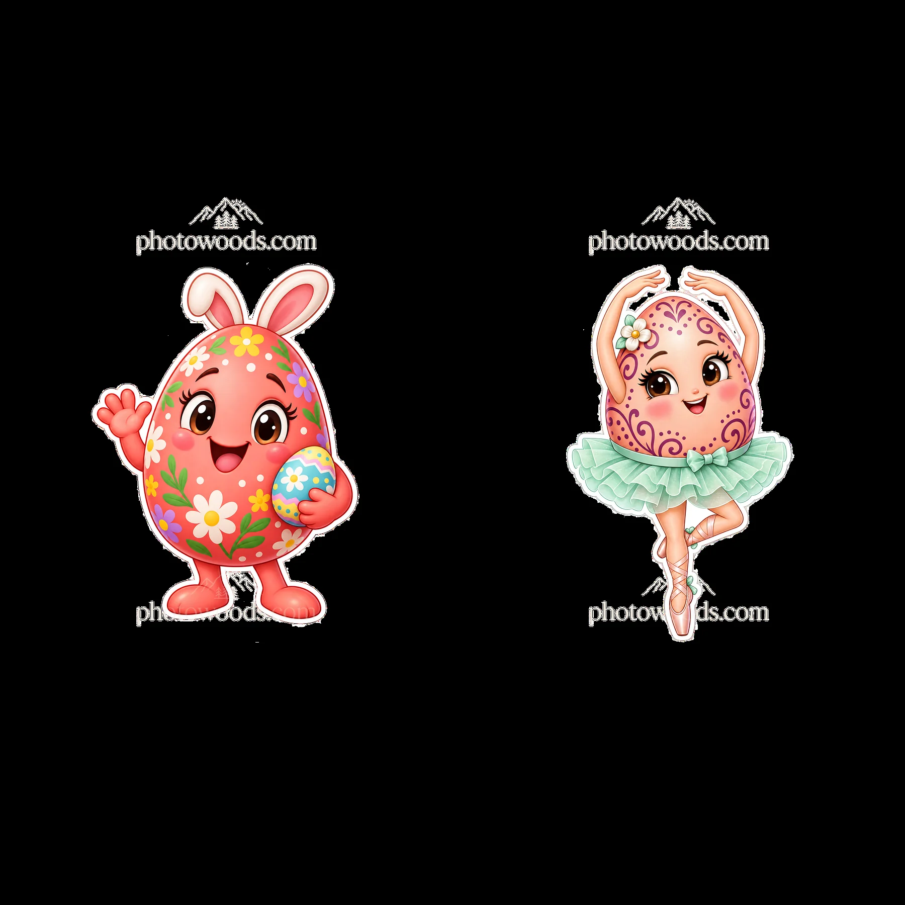 Colorful cartoon Easter egg characters with playful designs - AI-generated stock image