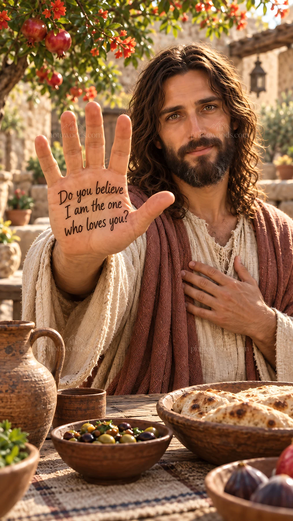 Jesus Christ shares a message of love and belief - AI-generated stock image