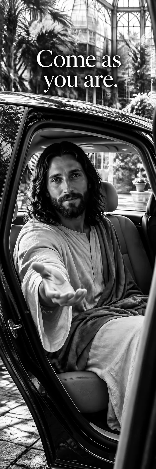 Jesus Christ inviting the viewer with an outstretched hand - AI-generated stock image