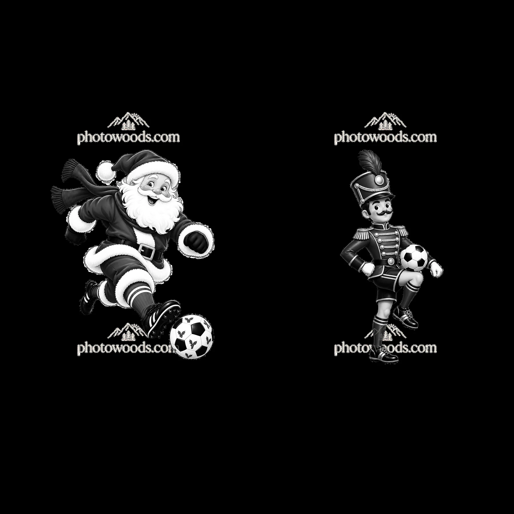 Santa Claus and toy soldier playing soccer together - AI-generated stock image