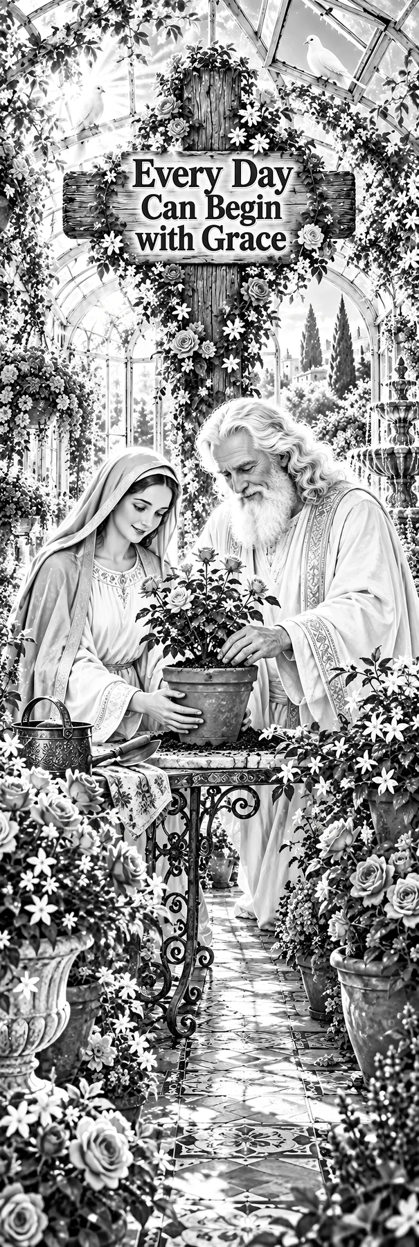 Jesus Christ tending to a garden with a woman - AI-generated stock image