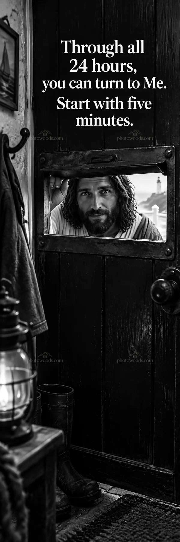 Jesus Christ offering comfort through a door - AI-generated stock image