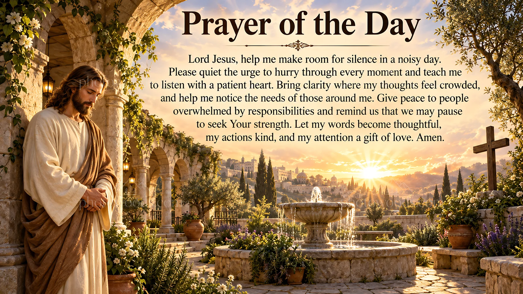 Jesus Christ offering a prayer in a garden setting - AI-generated stock image