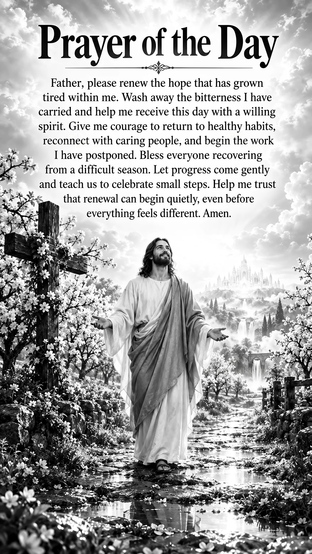 Jesus Christ guiding through prayer for renewal and hope - AI-generated stock image