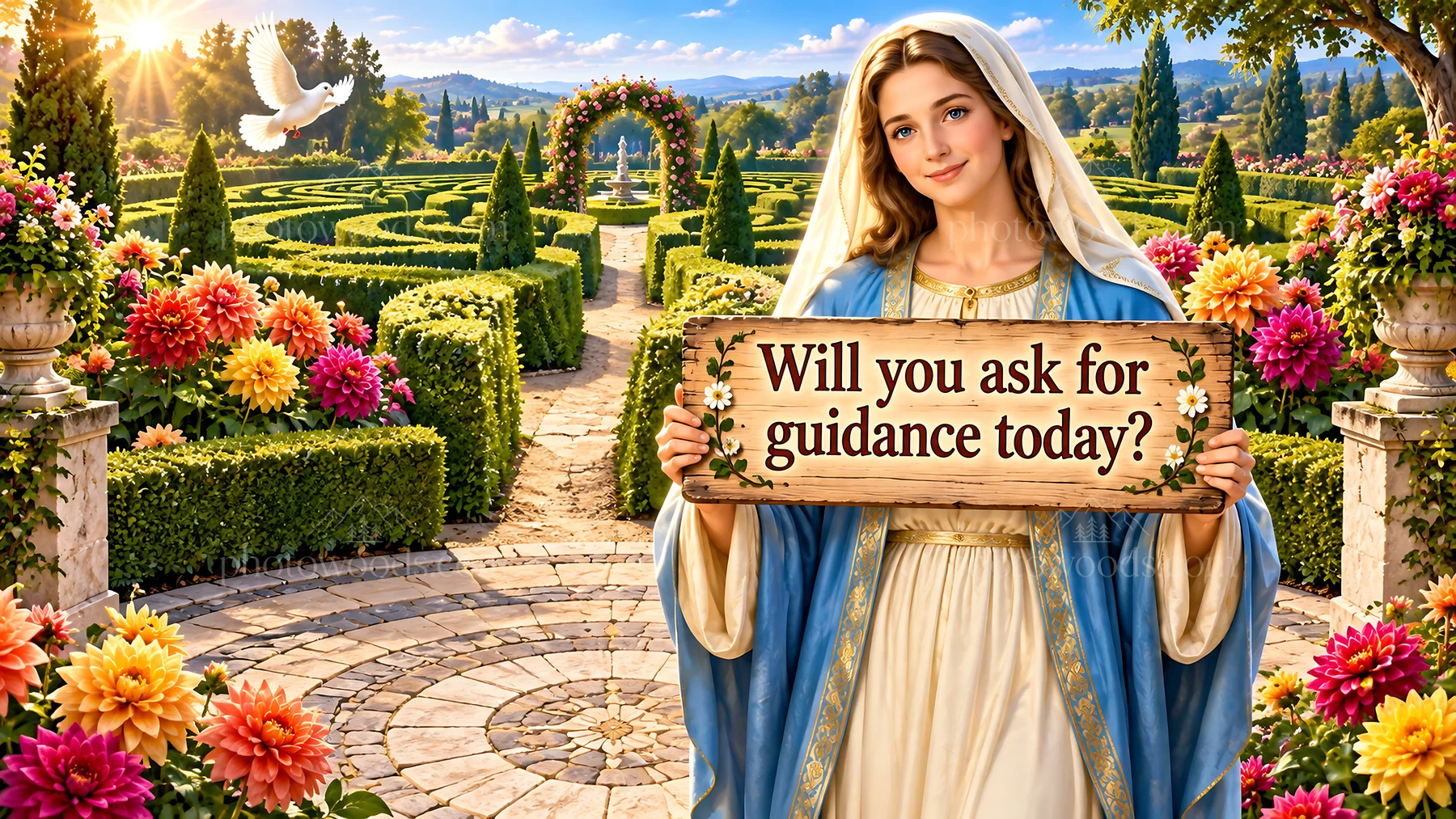 Jesus Christ offering guidance in a beautiful garden - AI-generated stock image