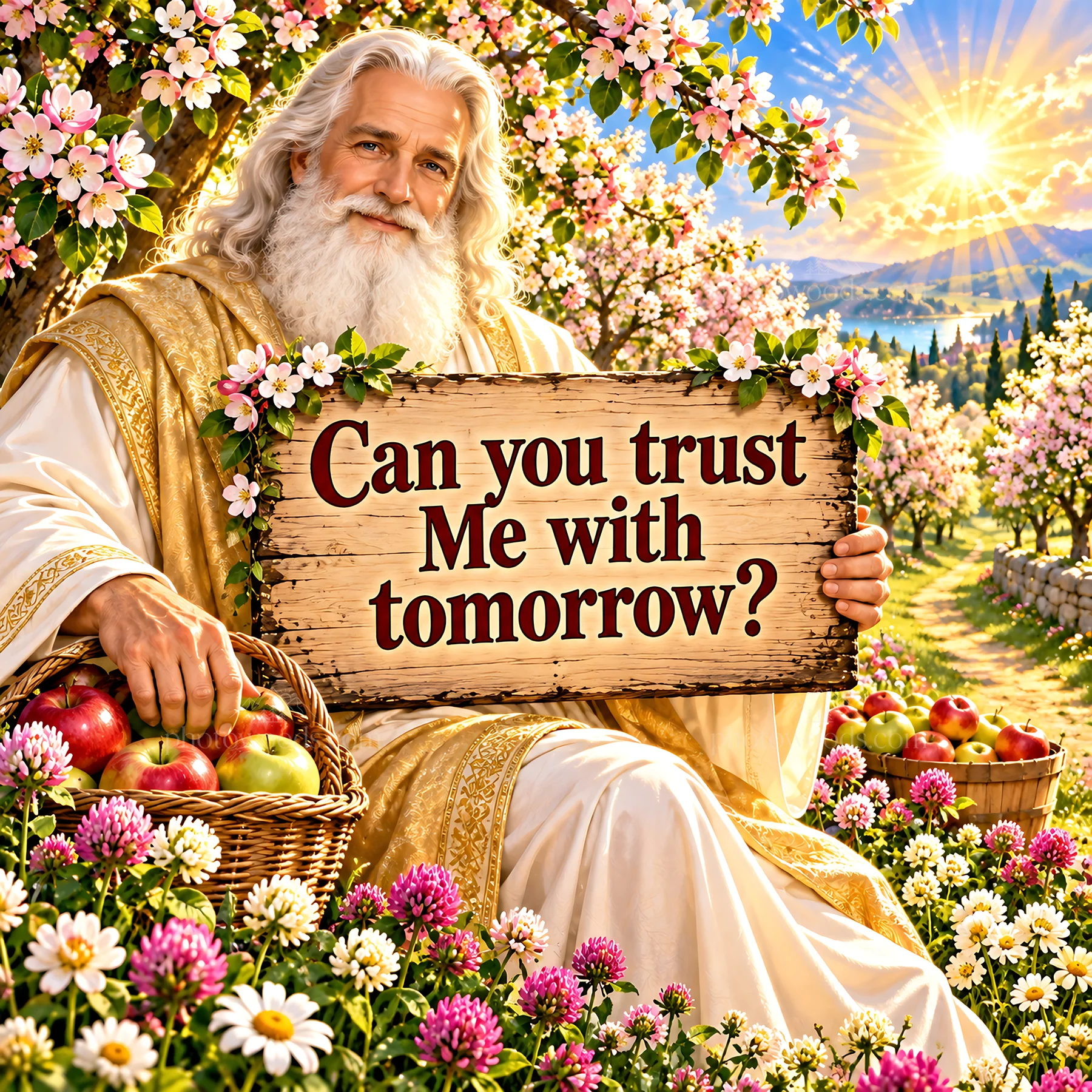 Jesus Christ inviting trust for the future - AI-generated stock image