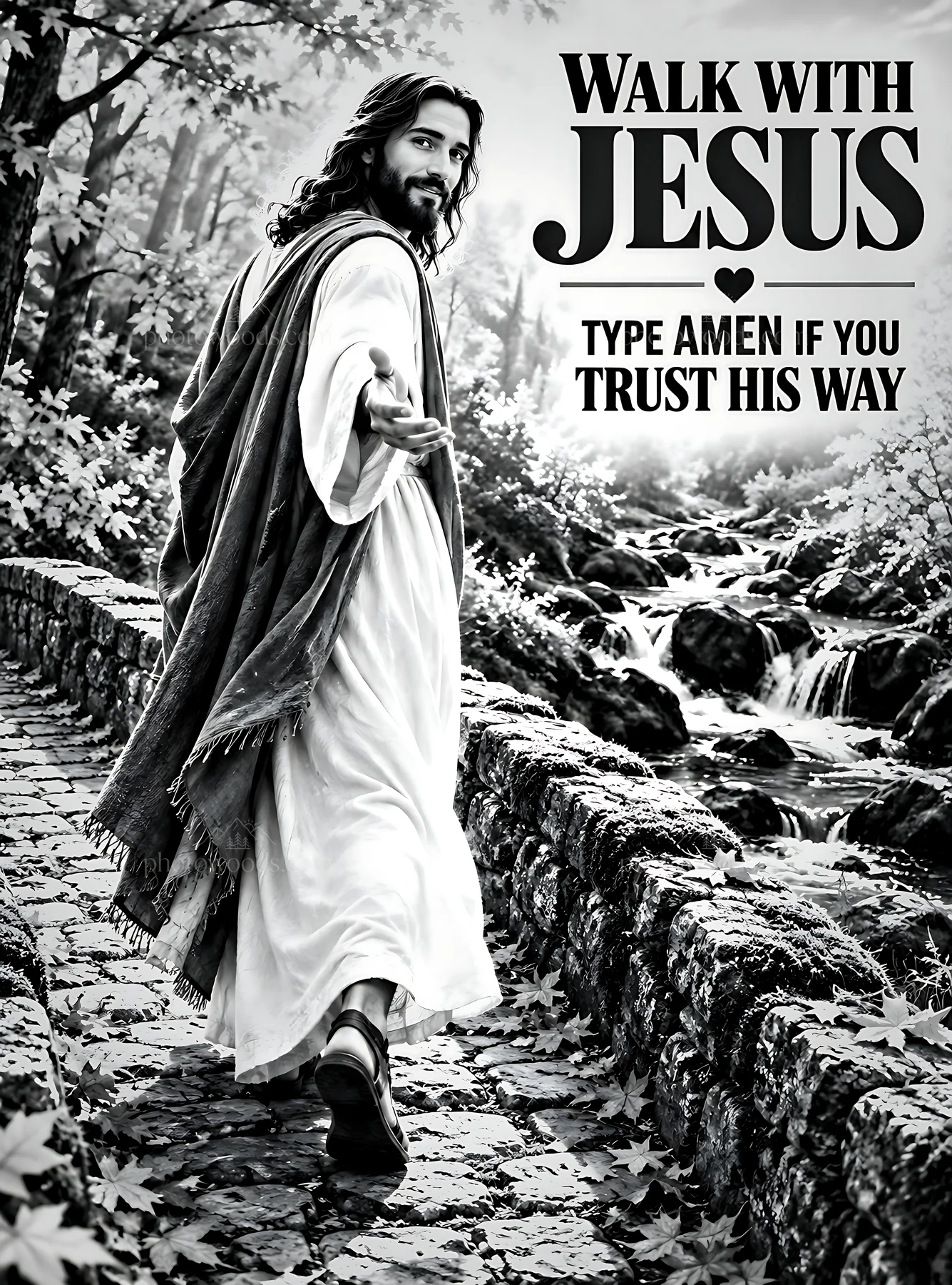 Walk with Jesus along the path of faith - AI-generated stock image