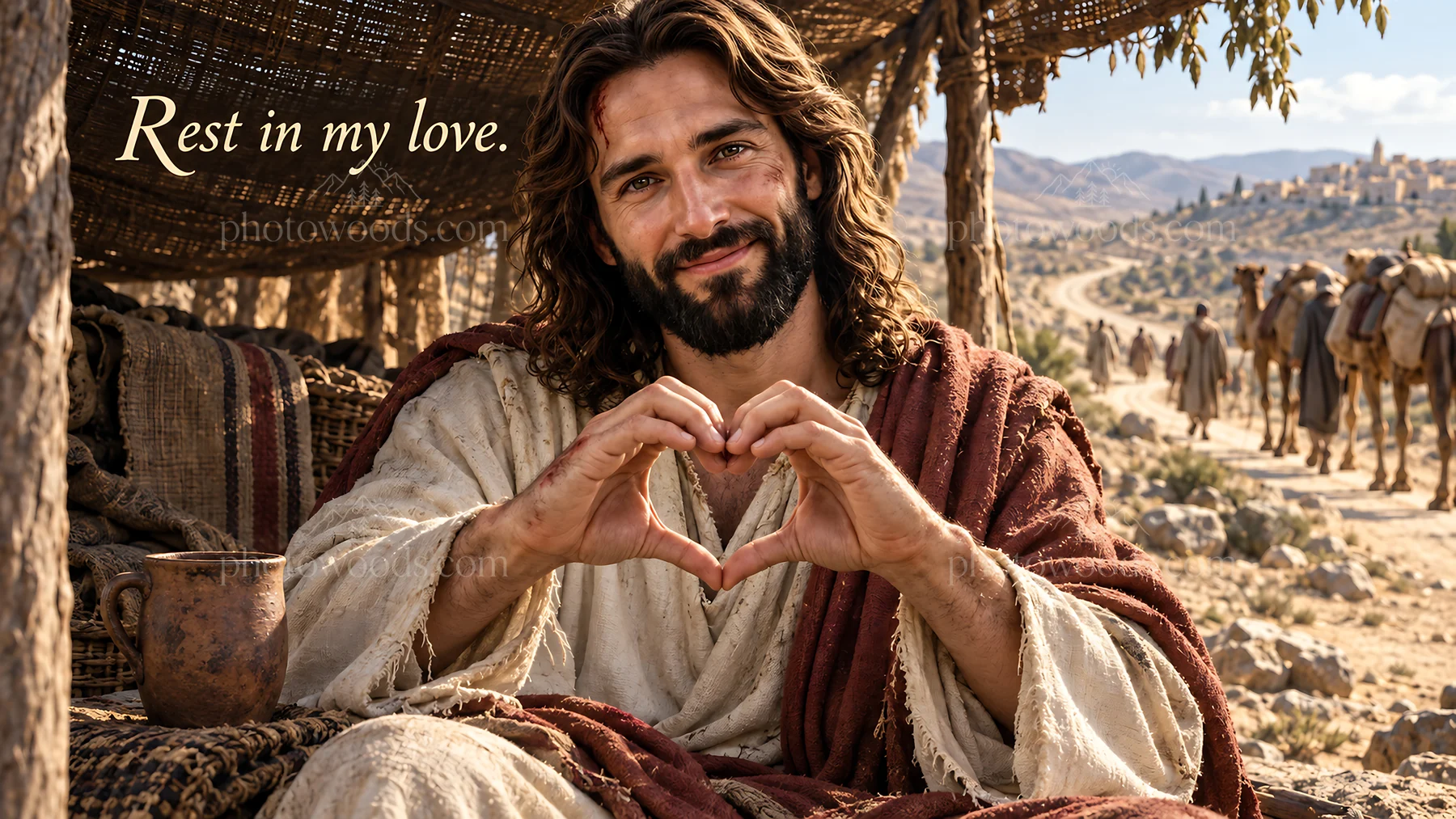 Jesus Christ showing love and comfort to the viewer - AI-generated stock image