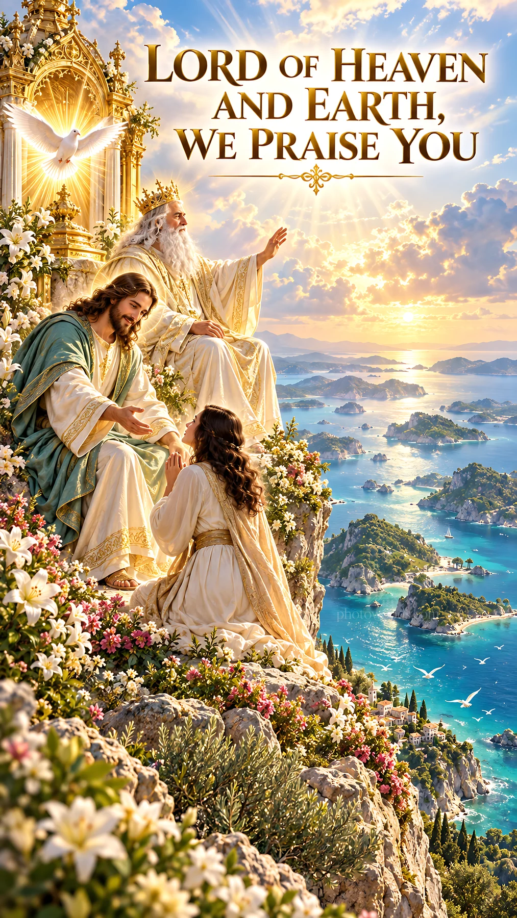 Jesus Christ sharing a moment of praise with a figure in nature - AI-generated stock image