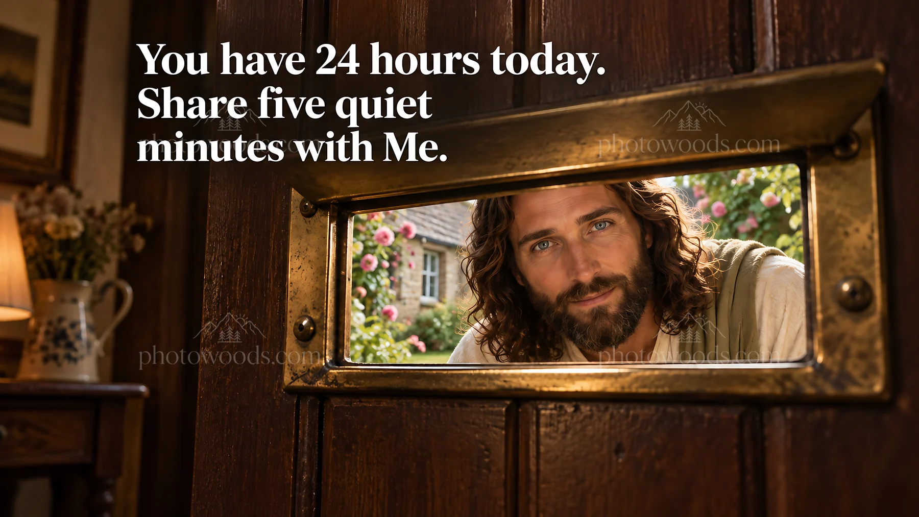 Jesus Christ inviting for a moment of quiet reflection - AI-generated stock image