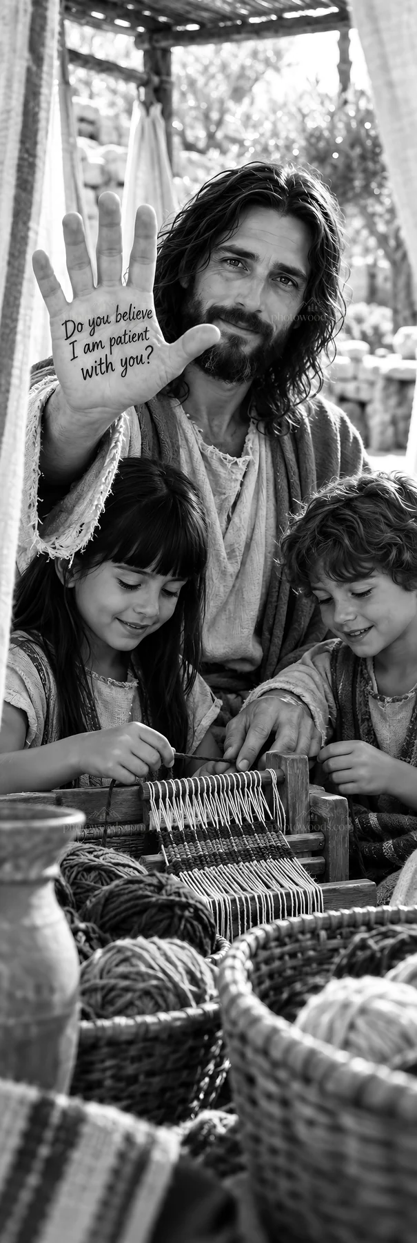 Jesus Christ teaching children about patience - AI-generated stock image