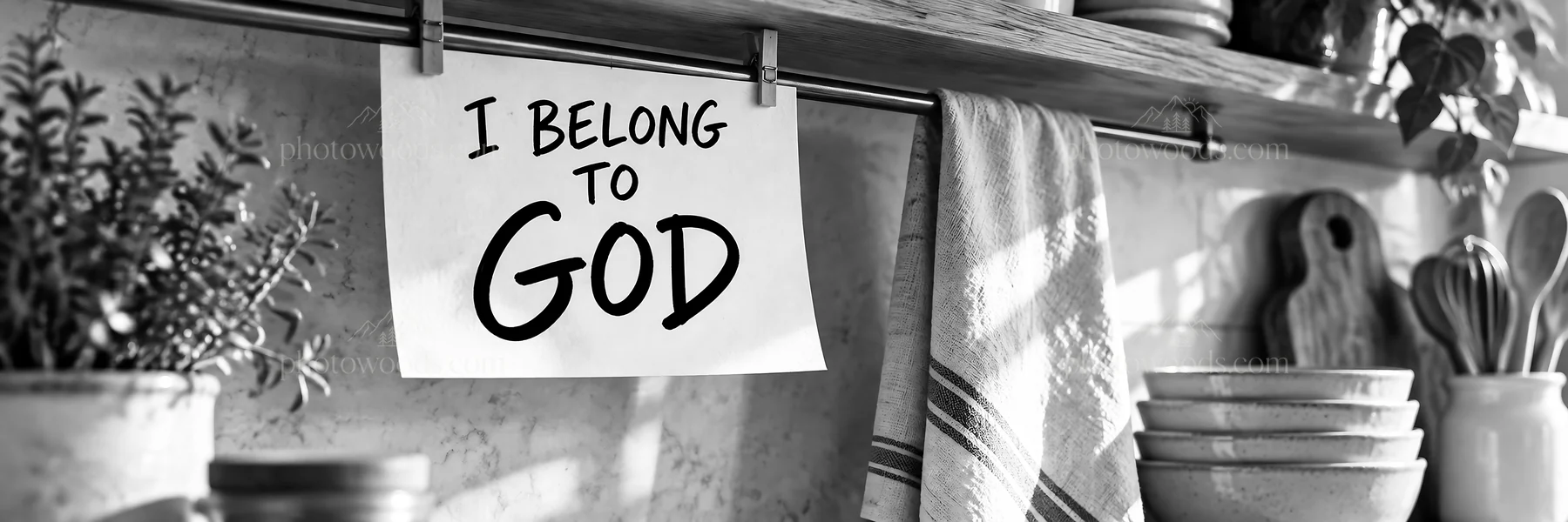 Jesus Christ in a kitchen encouraging devotion to God - AI-generated stock image
