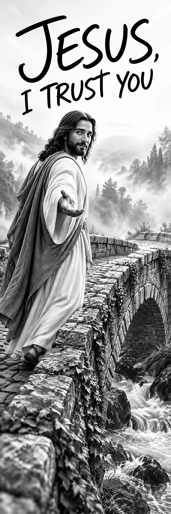 Jesus Christ offering comfort on a bridge - AI-generated stock image