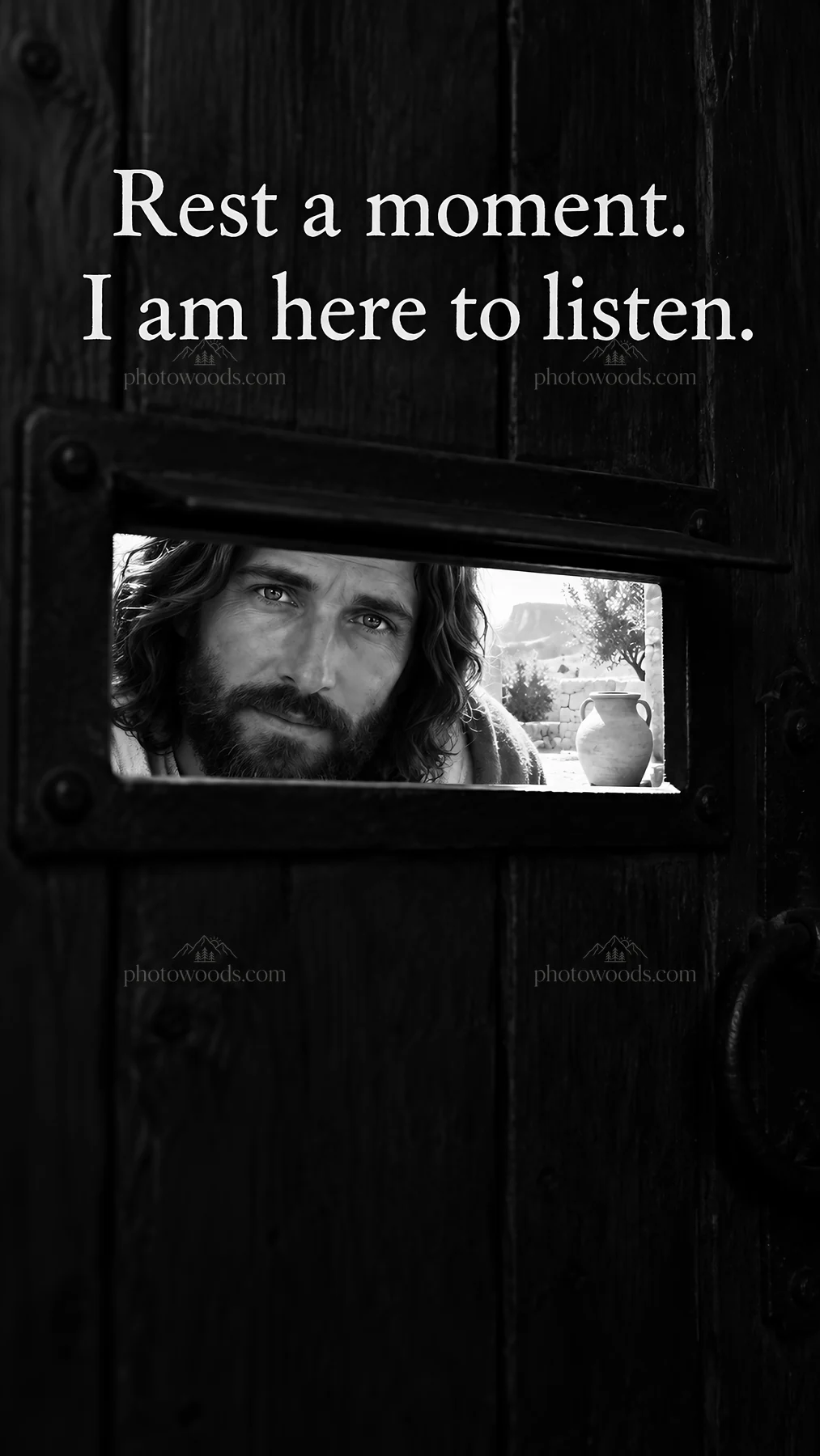 Jesus Christ offers comfort and support through the door - AI-generated stock image