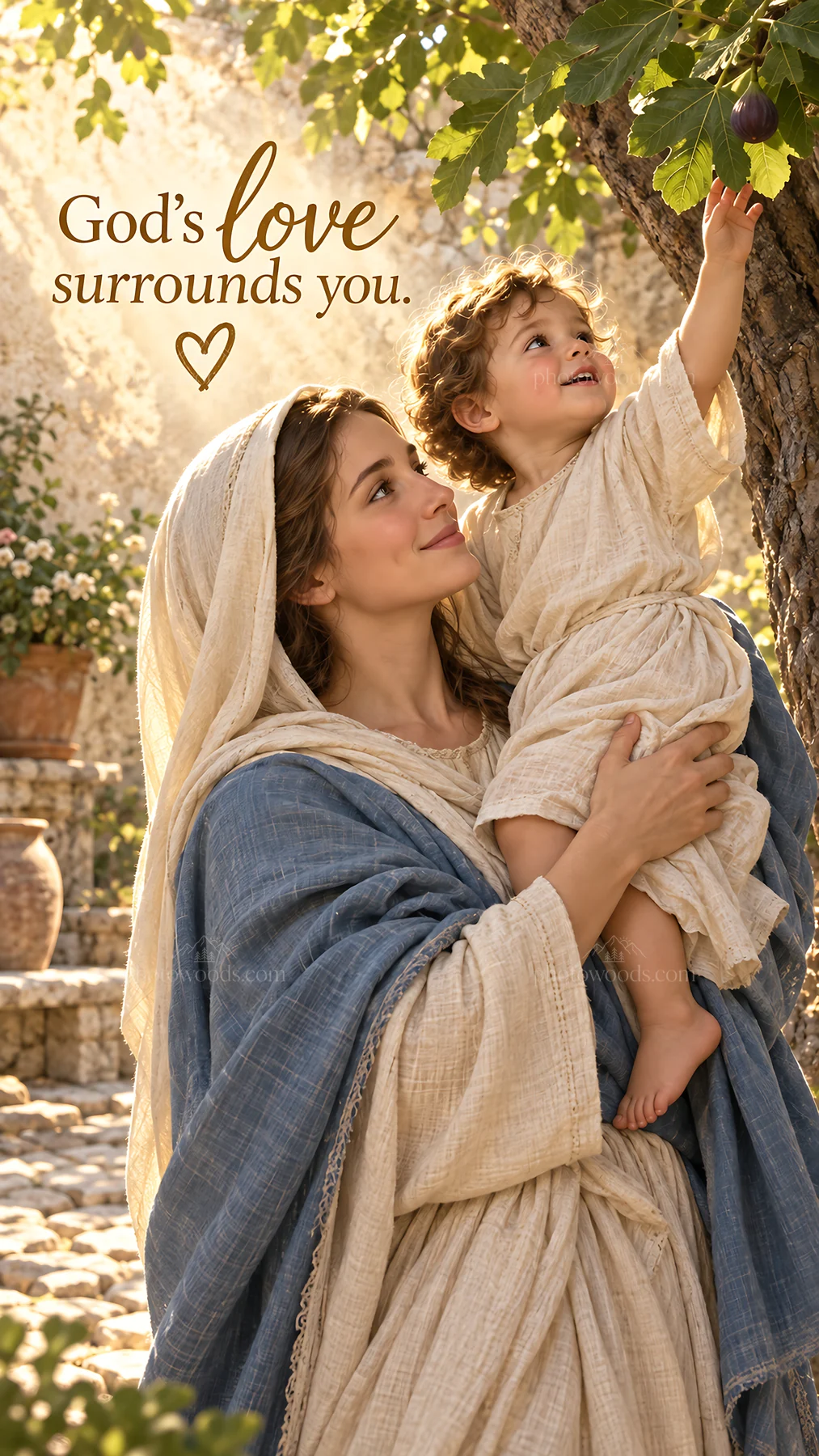 Jesus Christ shares love in a nurturing moment with a child - AI-generated stock image