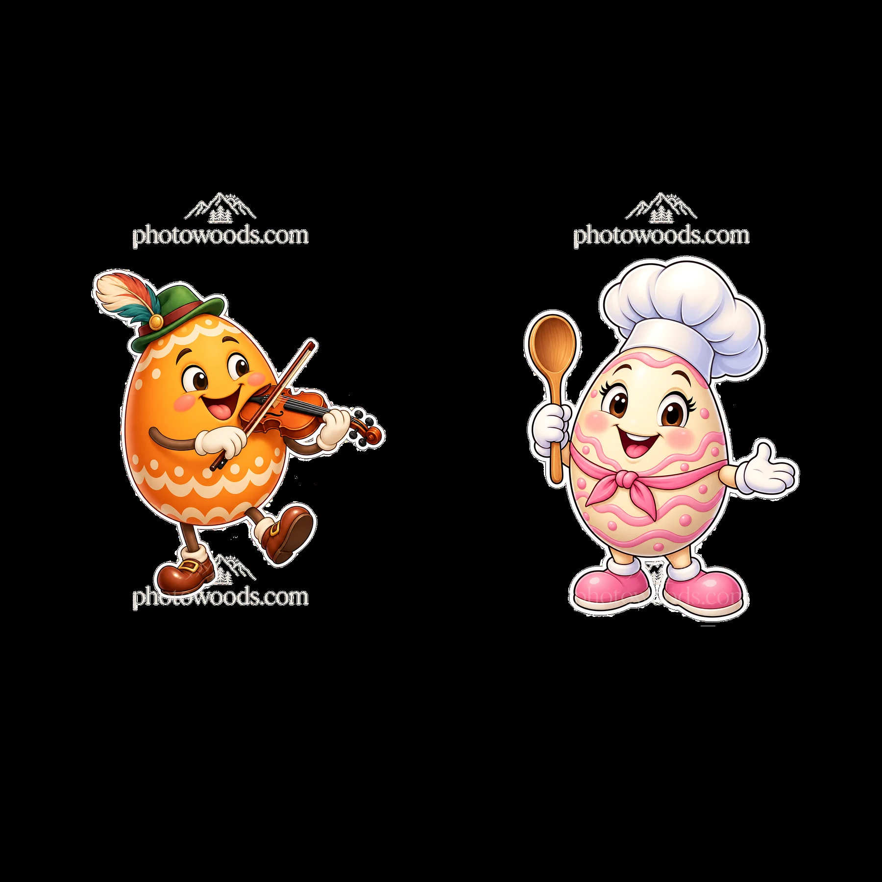 Two isolated cartoon figure stickers - AI-generated stock image