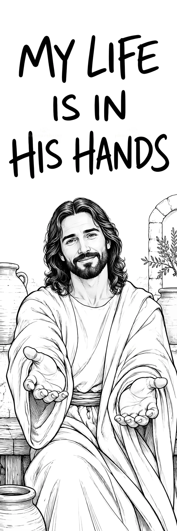 Jesus Christ is welcoming with open hands - AI-generated stock image