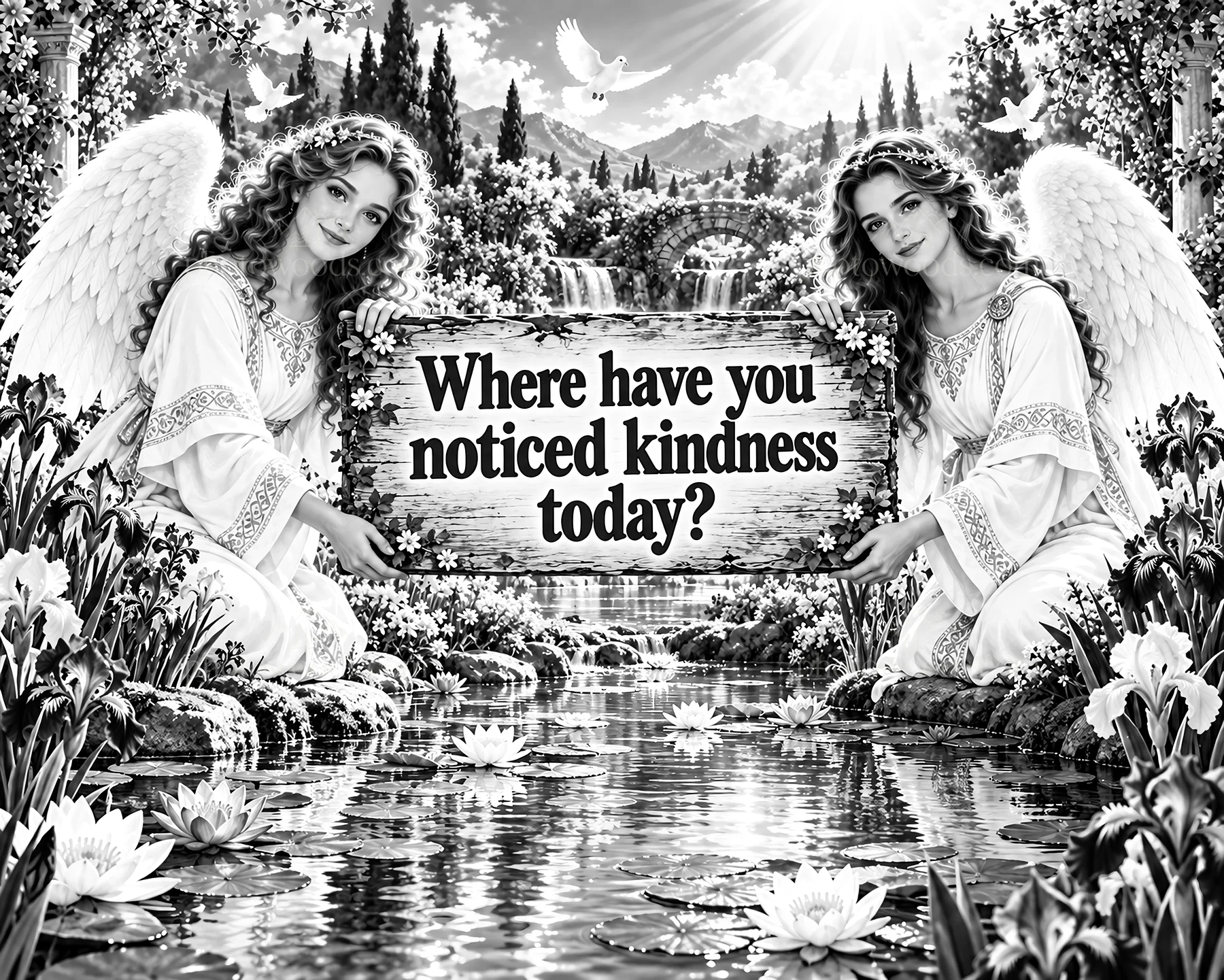 Jesus Christ and angels promoting acts of kindness in nature - AI-generated stock image