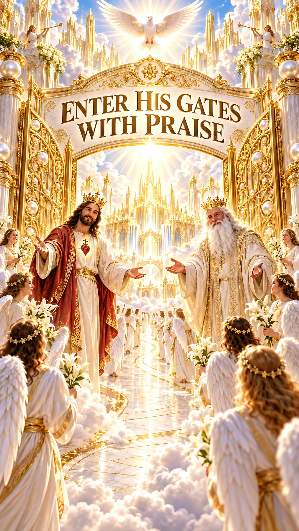 Jesus Christ welcoming believers into the heavenly realm - AI-generated stock image