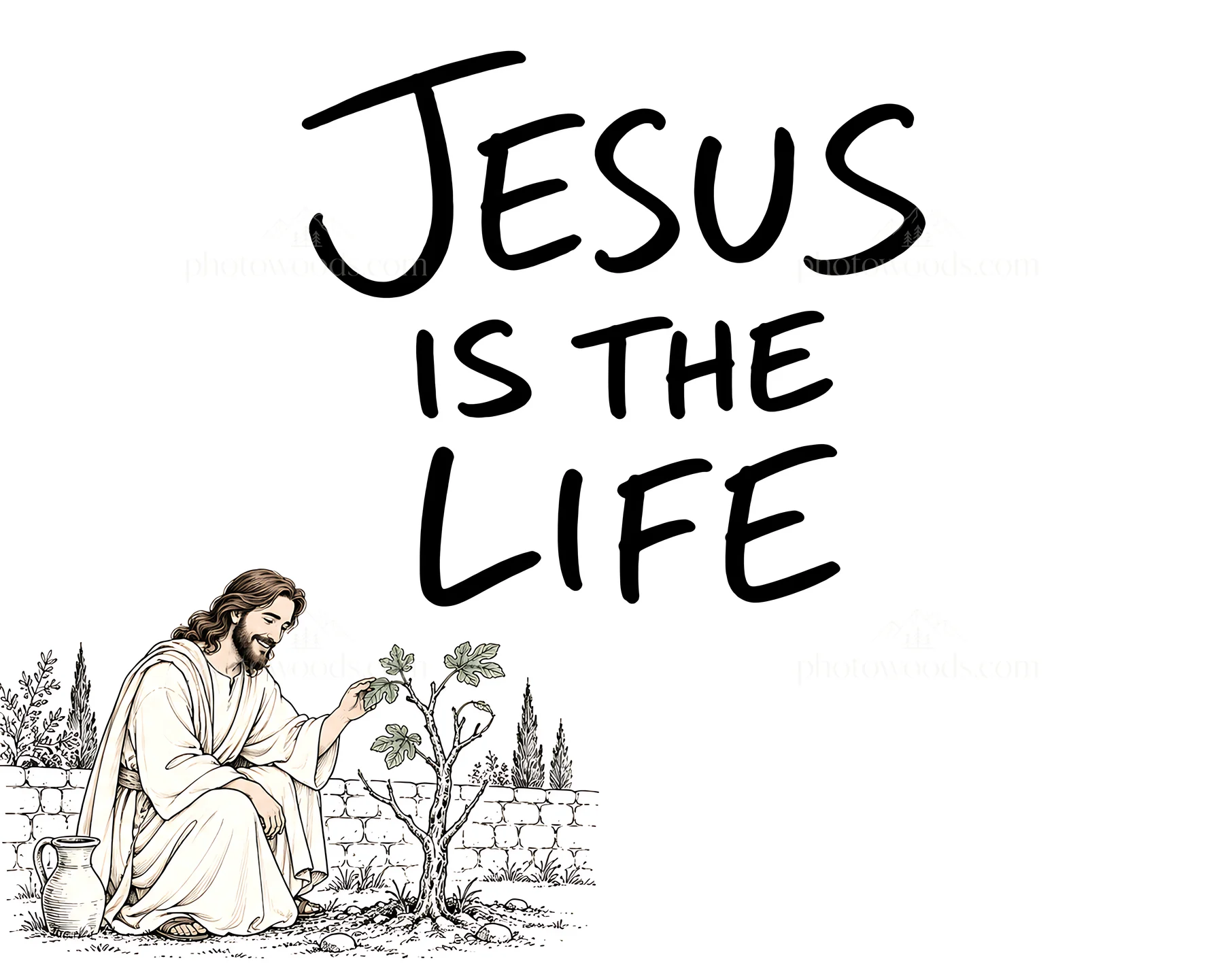 Jesus Christ cares for a fig tree - AI-generated stock image