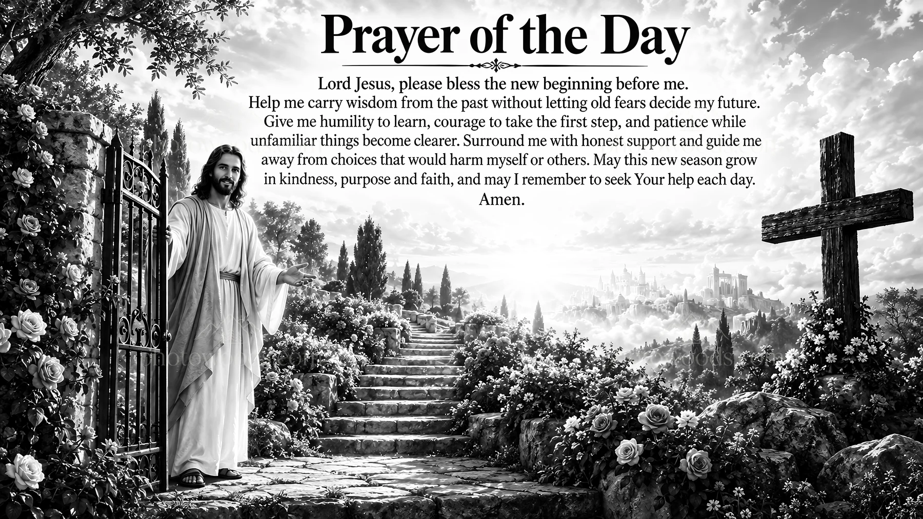 Jesus Christ guiding a prayer for a new beginning - AI-generated stock image