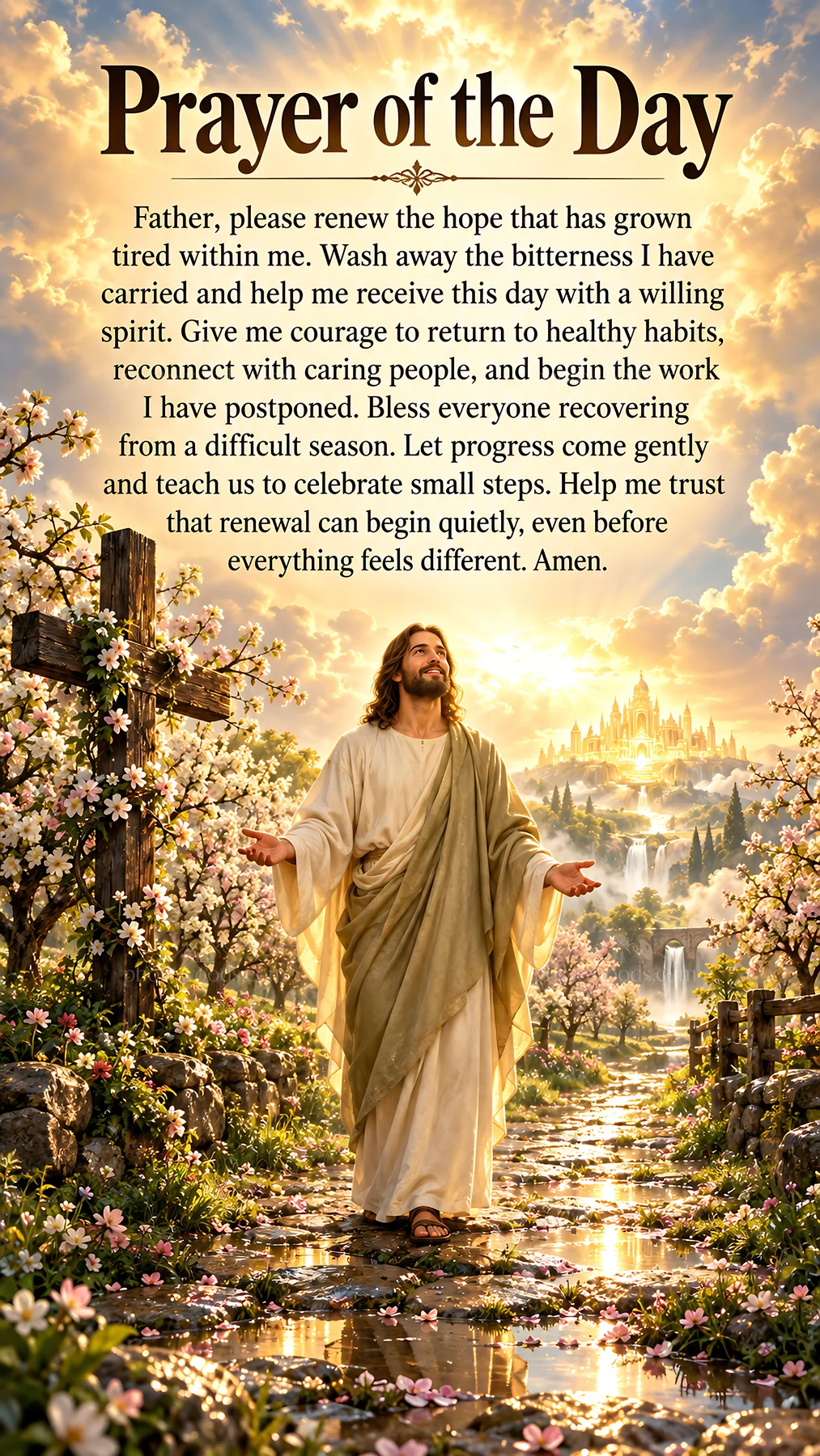 Jesus Christ encourages hope and renewal through prayer - AI-generated stock image