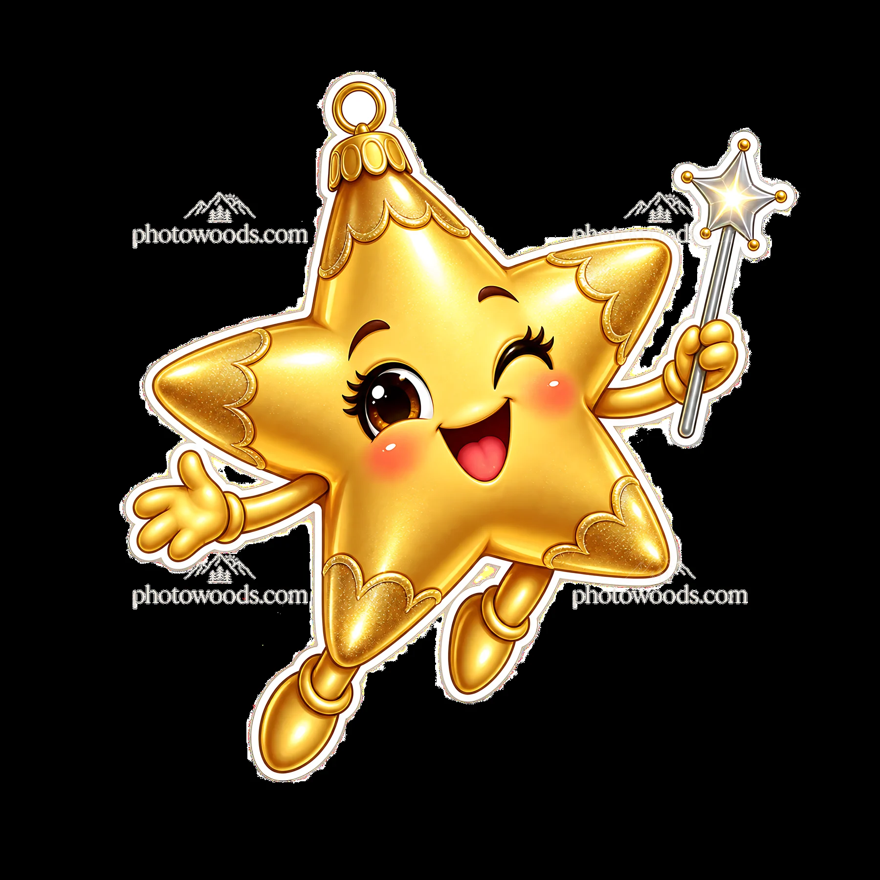 Golden Star with Wand Sticker - AI-generated stock image