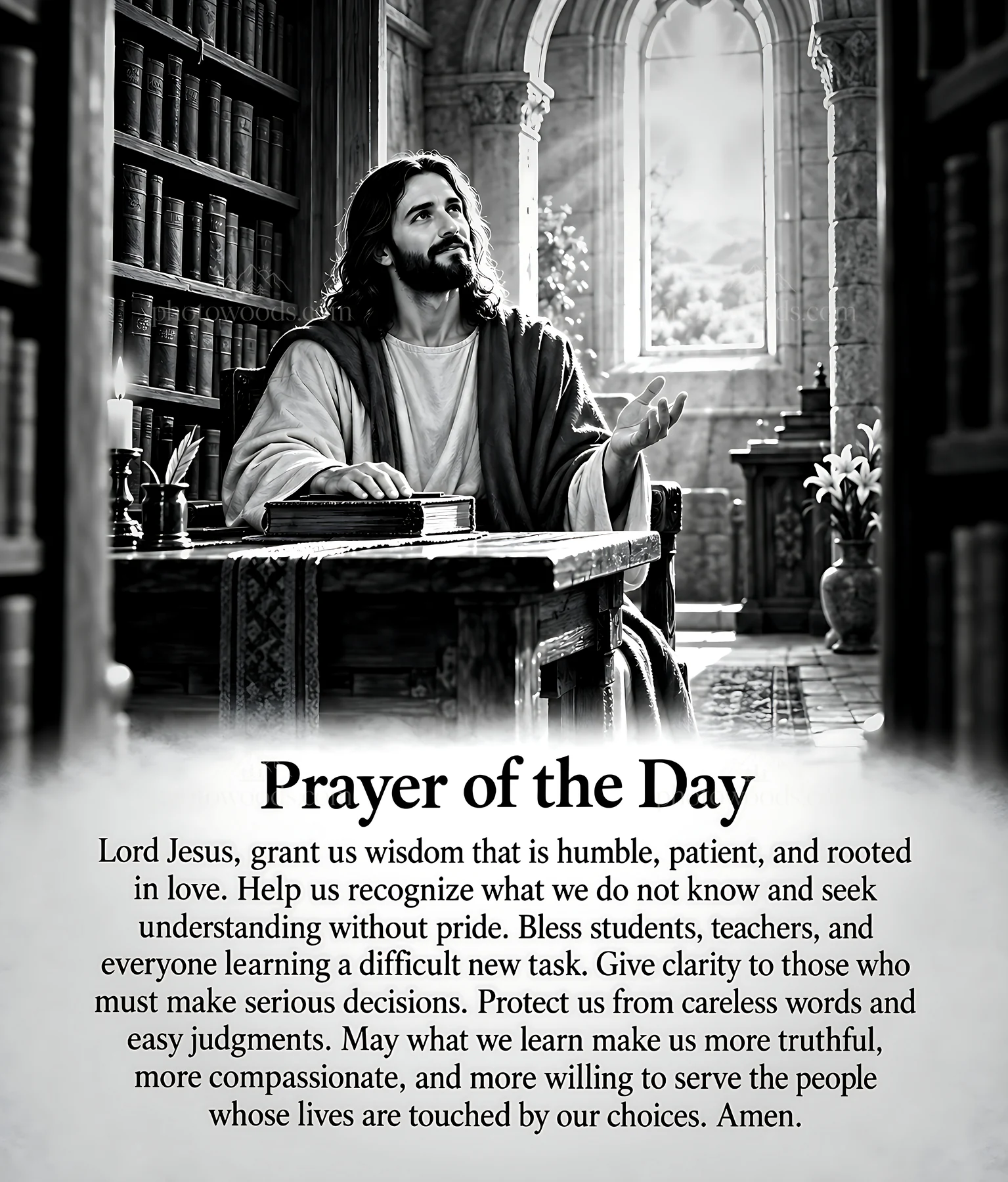 Wisdom in the library - AI-generated stock image