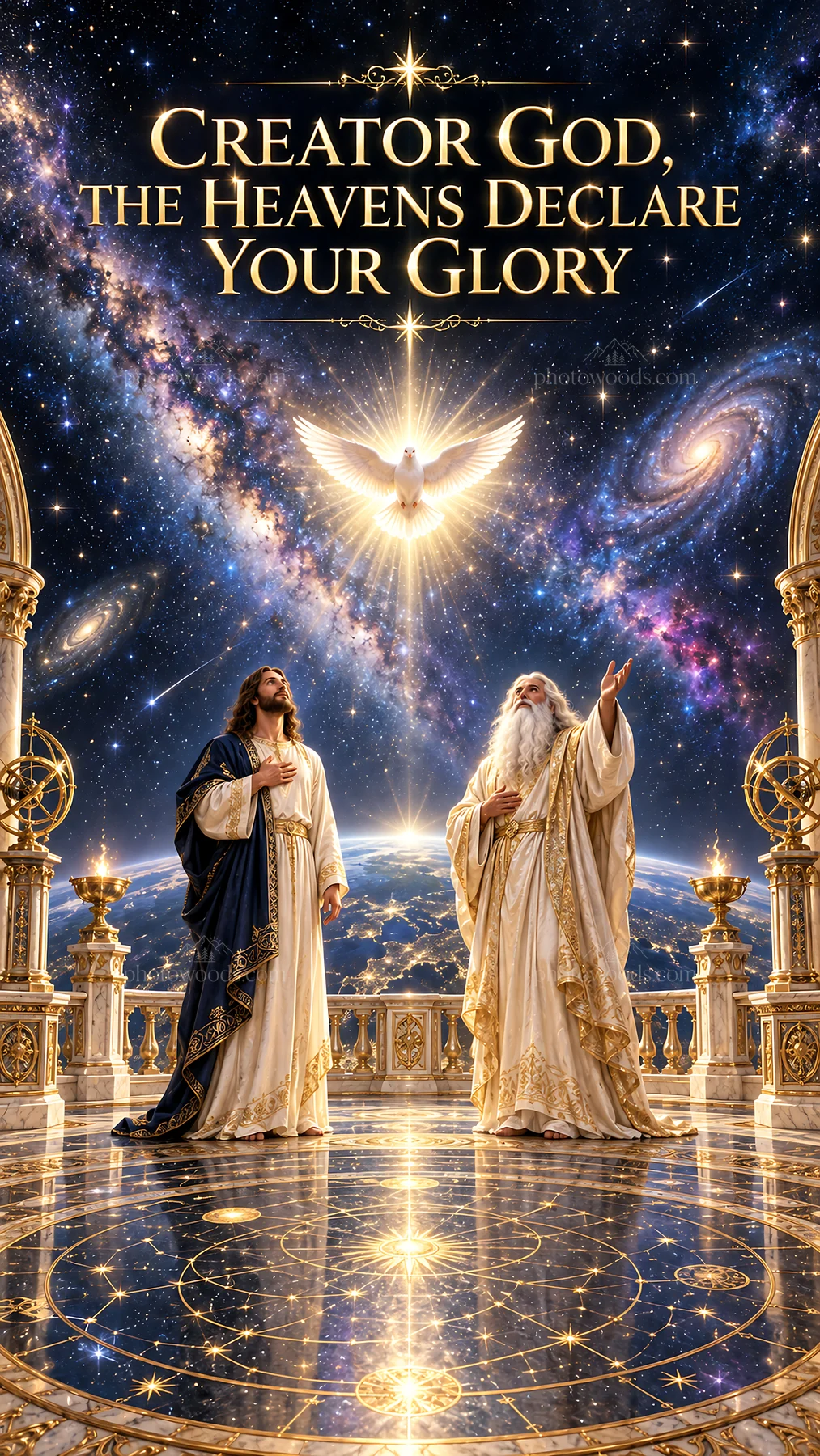 Jesus Christ welcomes all in the glory of the Creator God - AI-generated stock image