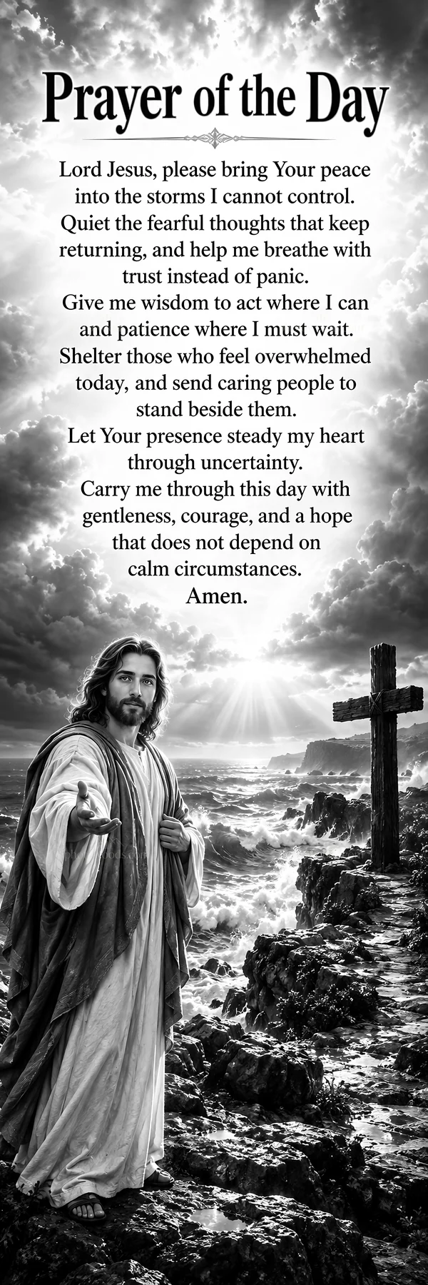 Jesus Christ seeking peace during a challenging time - AI-generated stock image