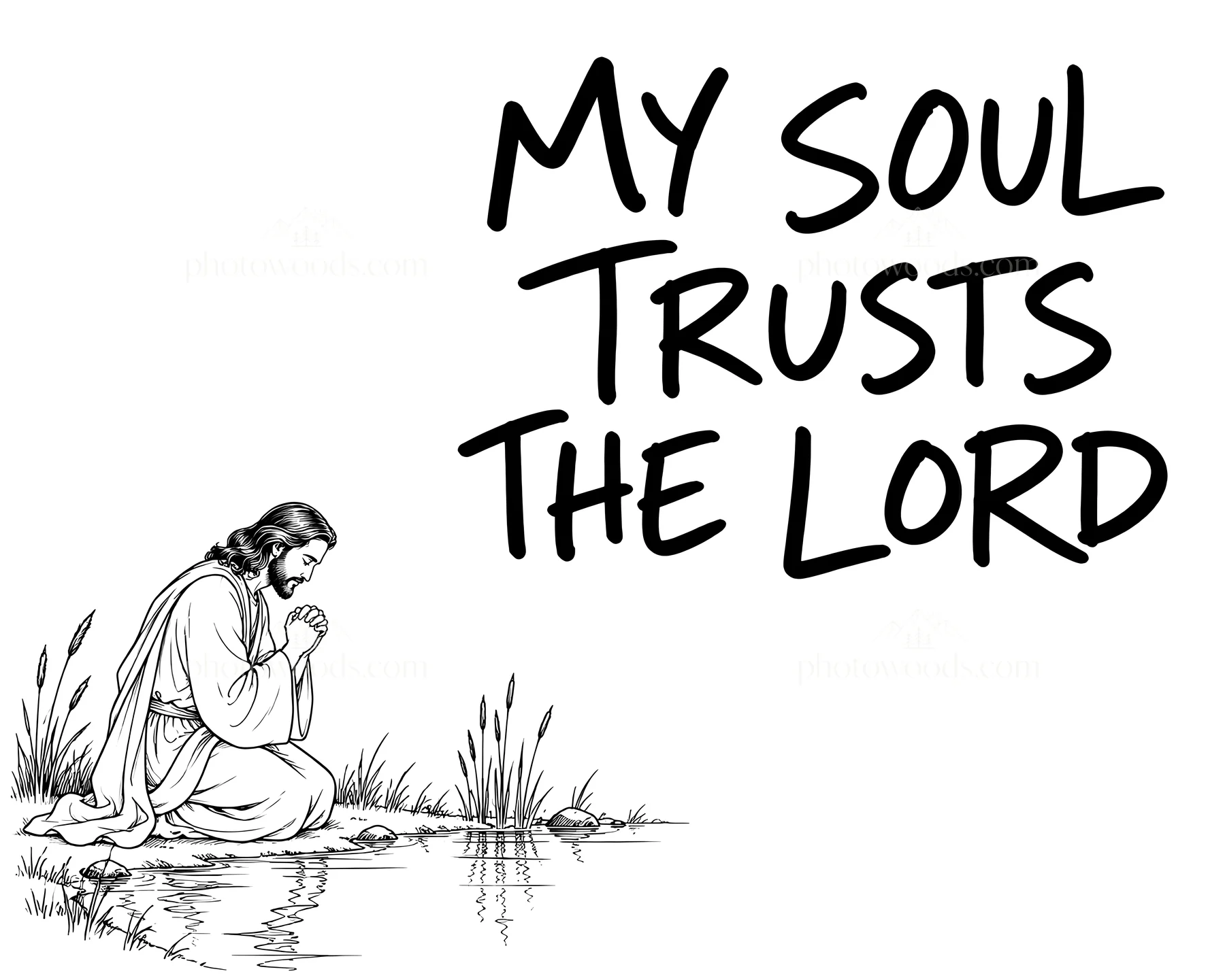 Jesus Christ praying by the water - AI-generated stock image