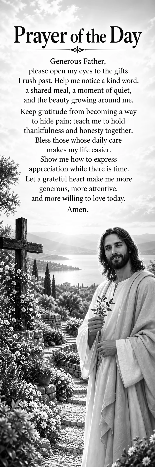 Jesus Christ guiding a person in prayer and gratitude - AI-generated stock image